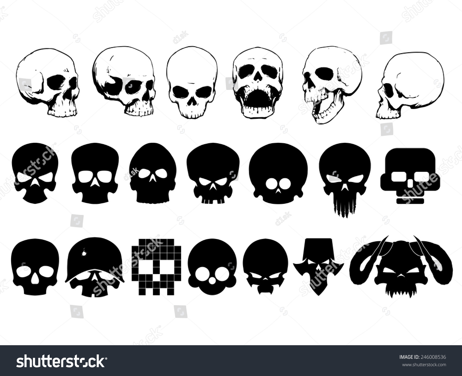 Skulls Set Stock Vector Royalty Free 246008536