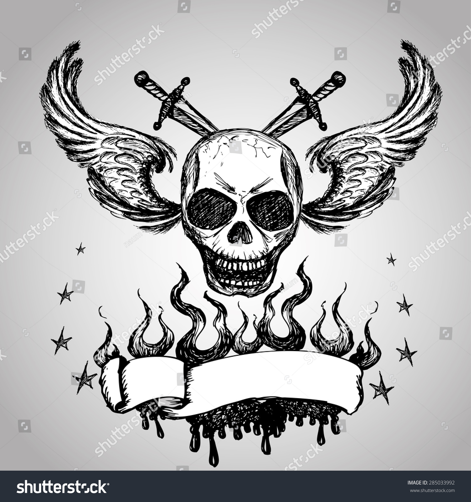 Skulls Wings Tattoo Hand Drawingvector Vector De Stock Libre De Regalías 285033992 Shutterstock