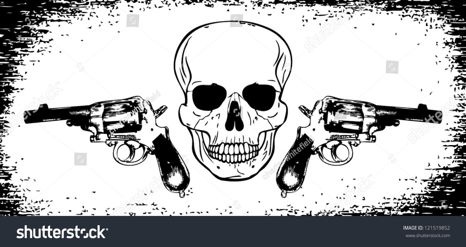 Skulls Guns Skell Head Pistol Stock Vector 121519852 - Shutterstock