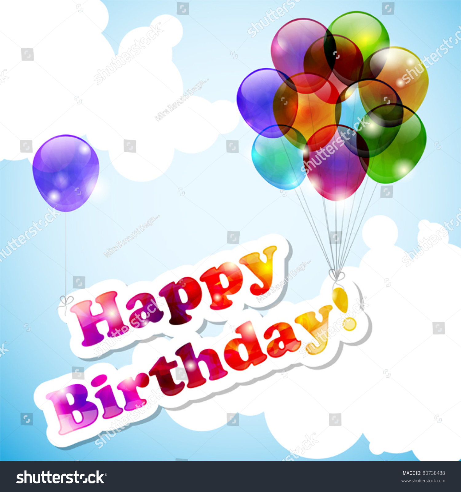 Sky With Flying Happy Birthday Banner And Balloons Stock Vector ...