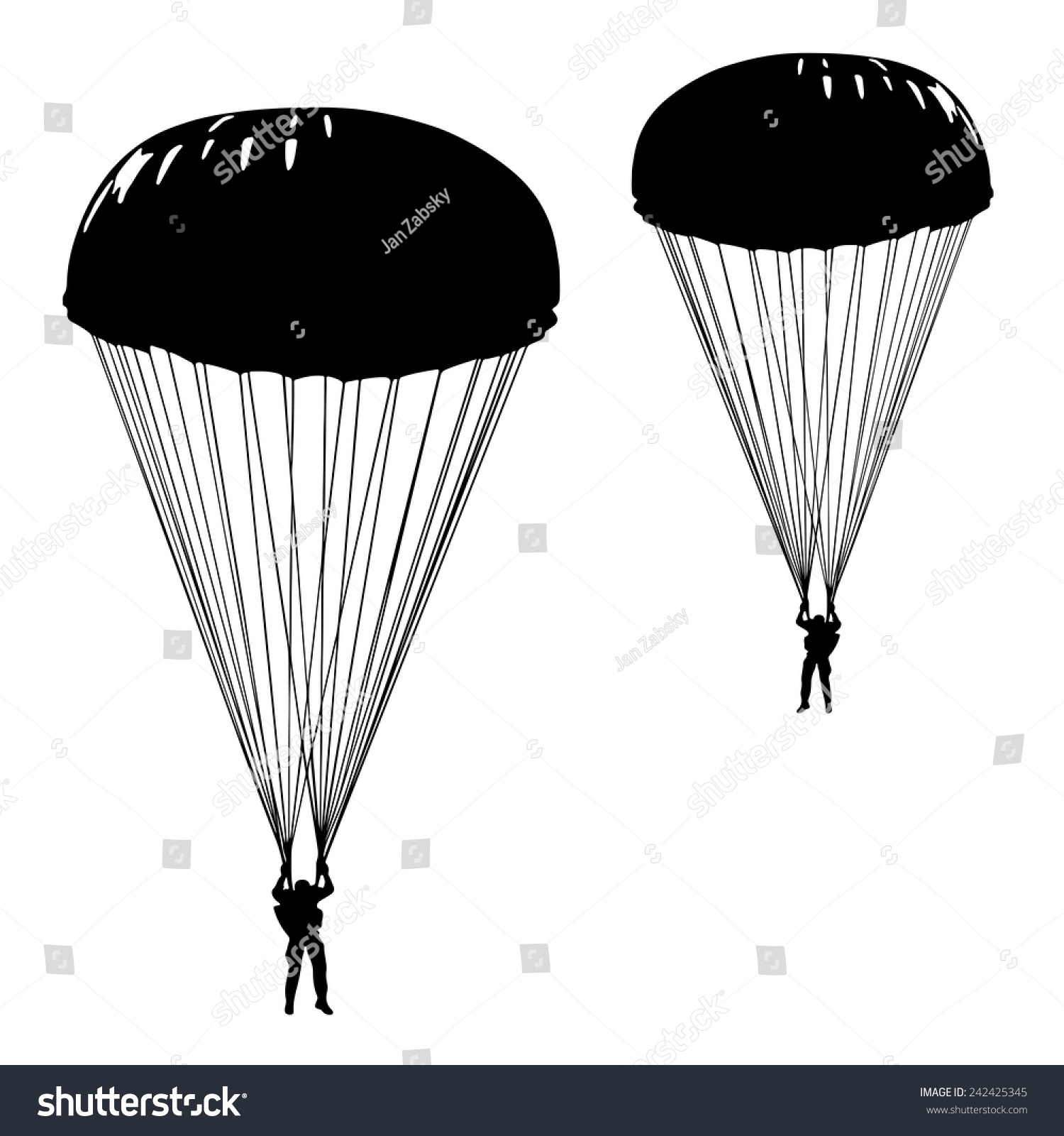 Skydiver Parachuting Silhouette Soldier Parachute Vector Stock Vector ...