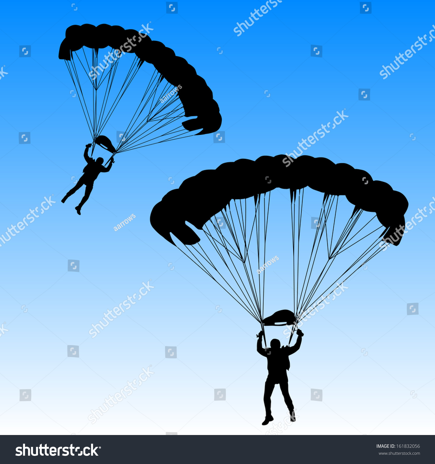 Skydiver Silhouettes Parachuting Vector Illustration Stock Vector ...