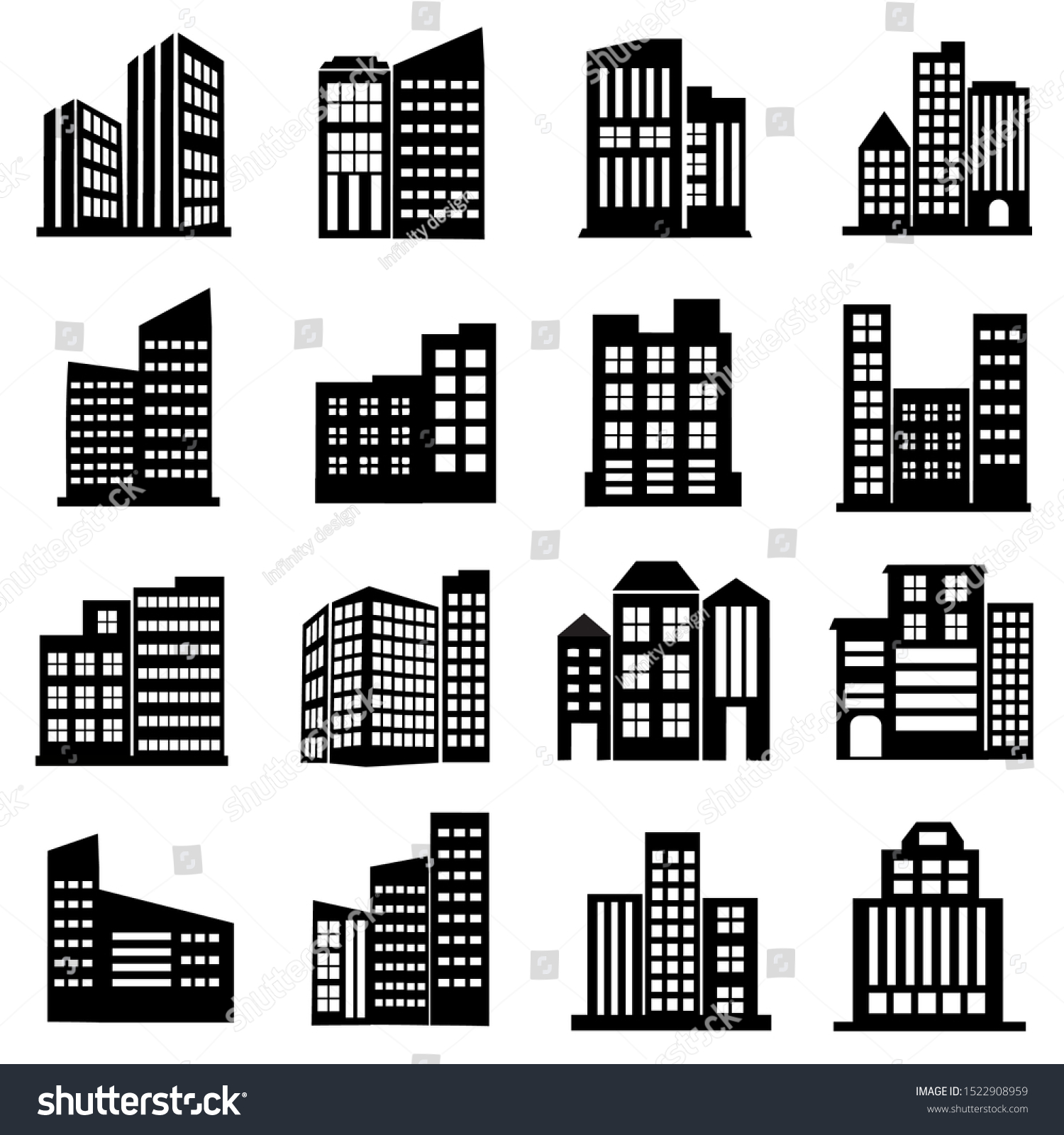 Skyscraper Illustration Icon Vector Set Building Stock Vector Royalty Free