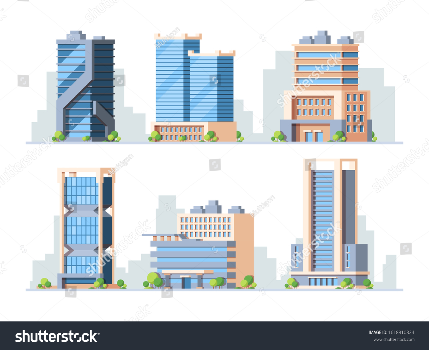 Skyscrapers Highrise Buildings Colorful Vector Illustrations Stock ...