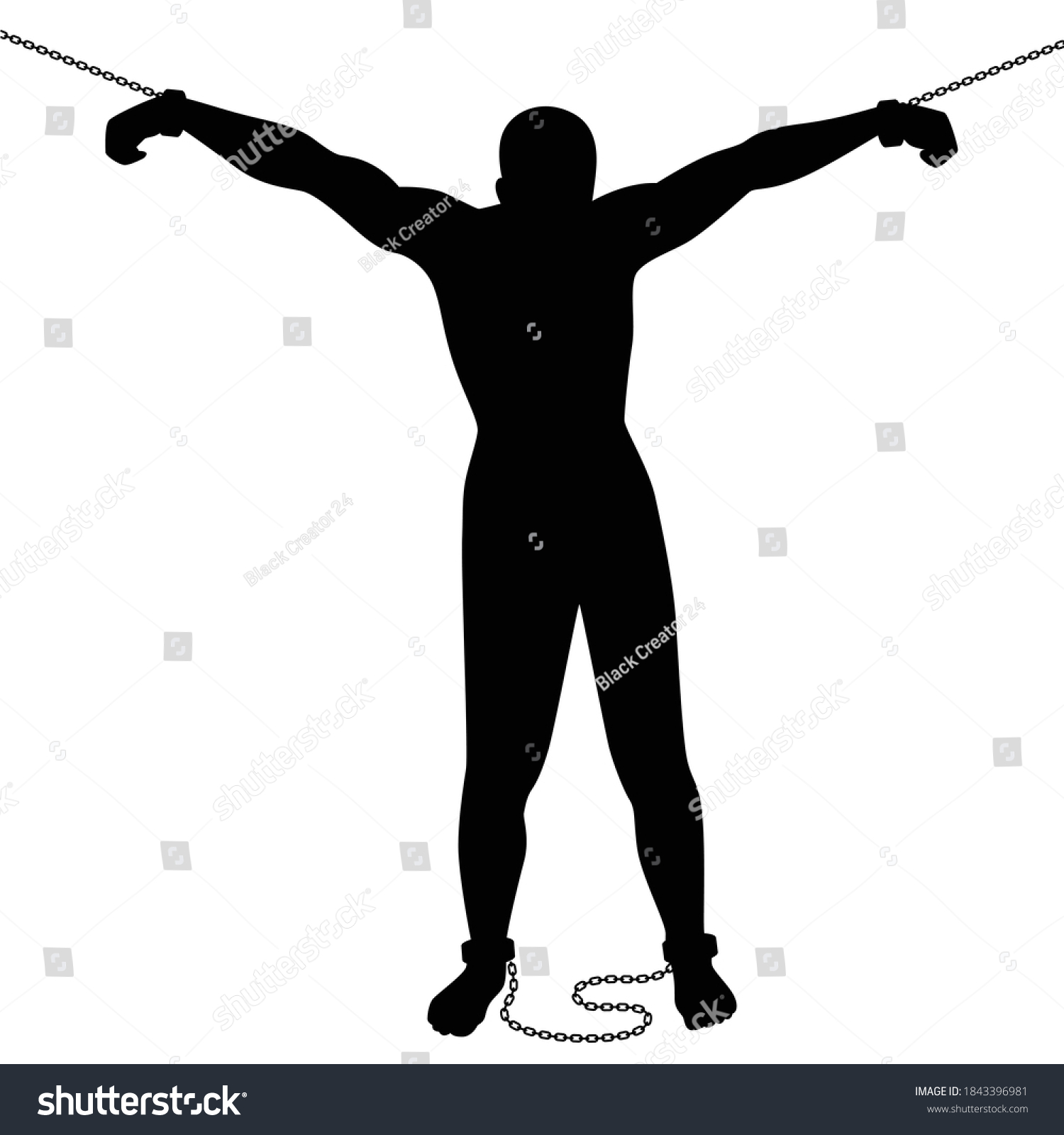 black silhouette chained man, arms outstretched clip art preview
