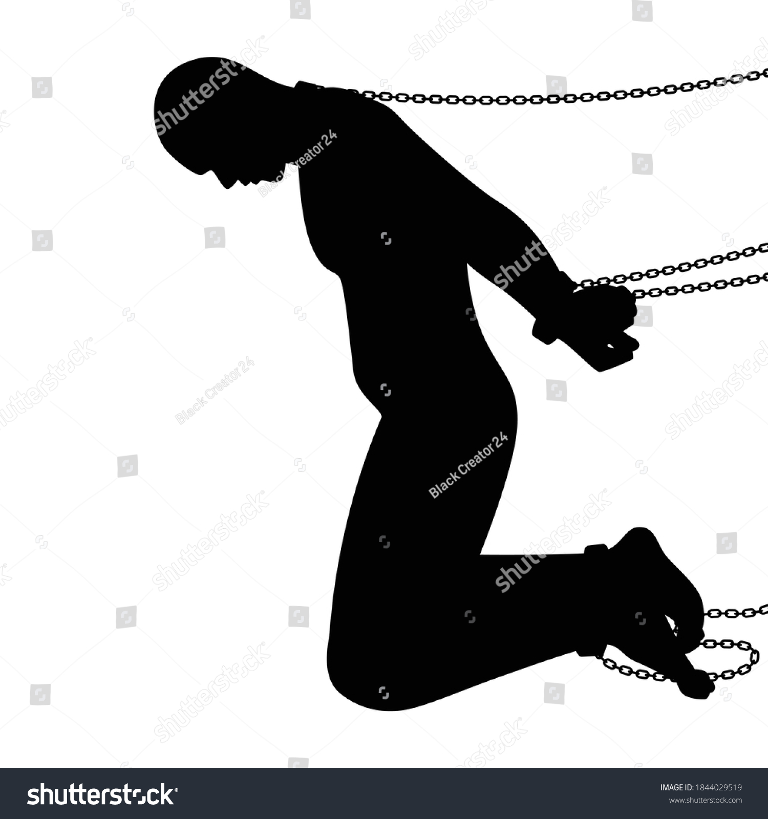 black silhouette chained person kneeling down clip art preview