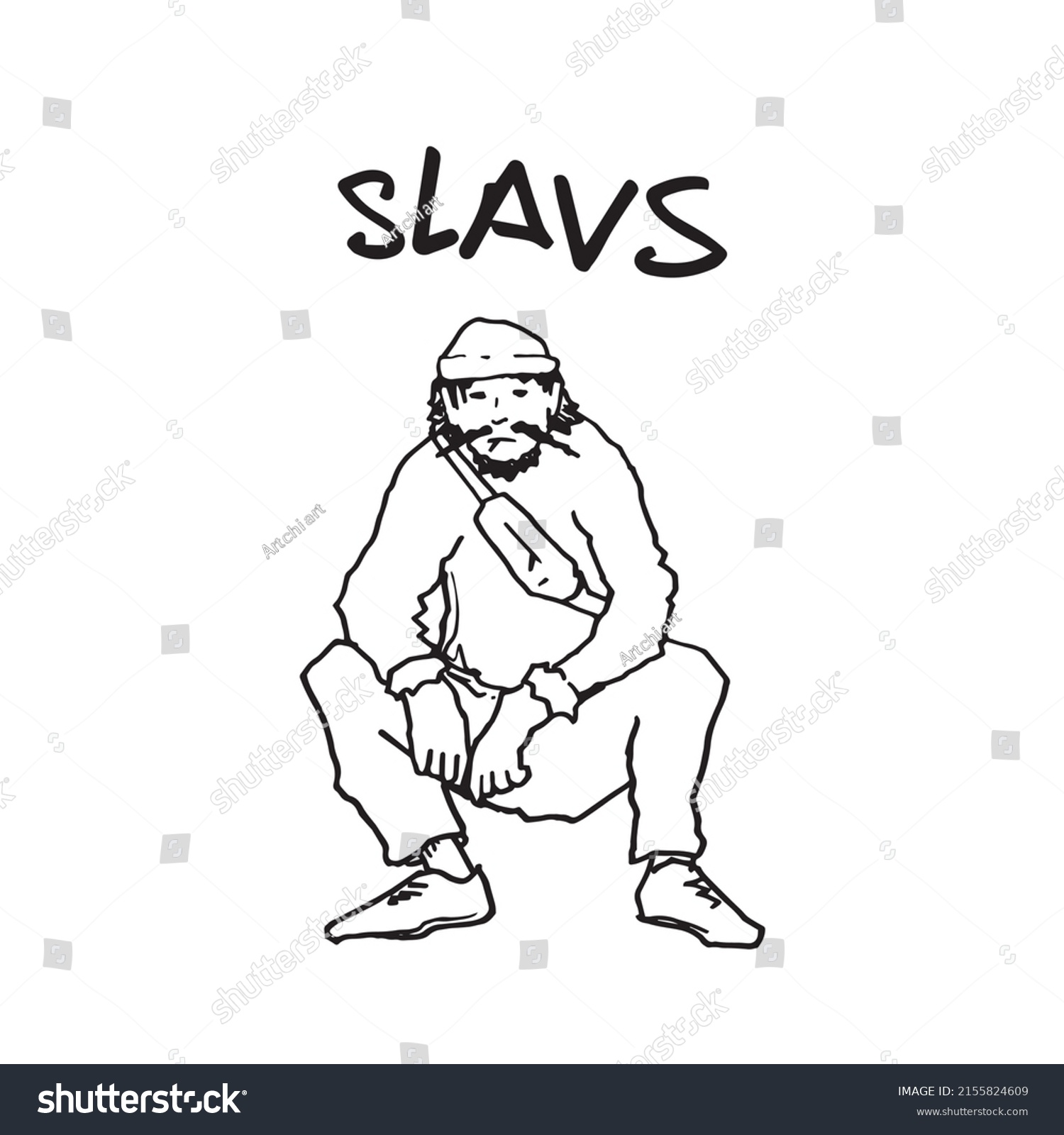 Slavic Man Squat Pose Waiting Hand Stock Vector (Royalty Free ...