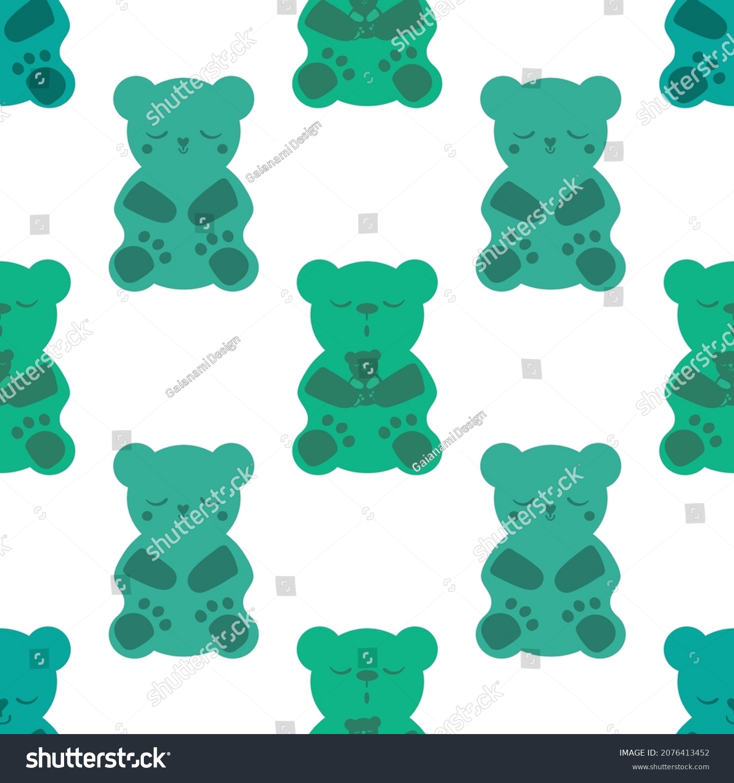 SVG of Sleep gummies vector seamless pattern background. Backdrop with gummy bears in blue, green white. Cute kawaii style characters for sleeping well, melatonin natural aid and health concept. For wellness svg