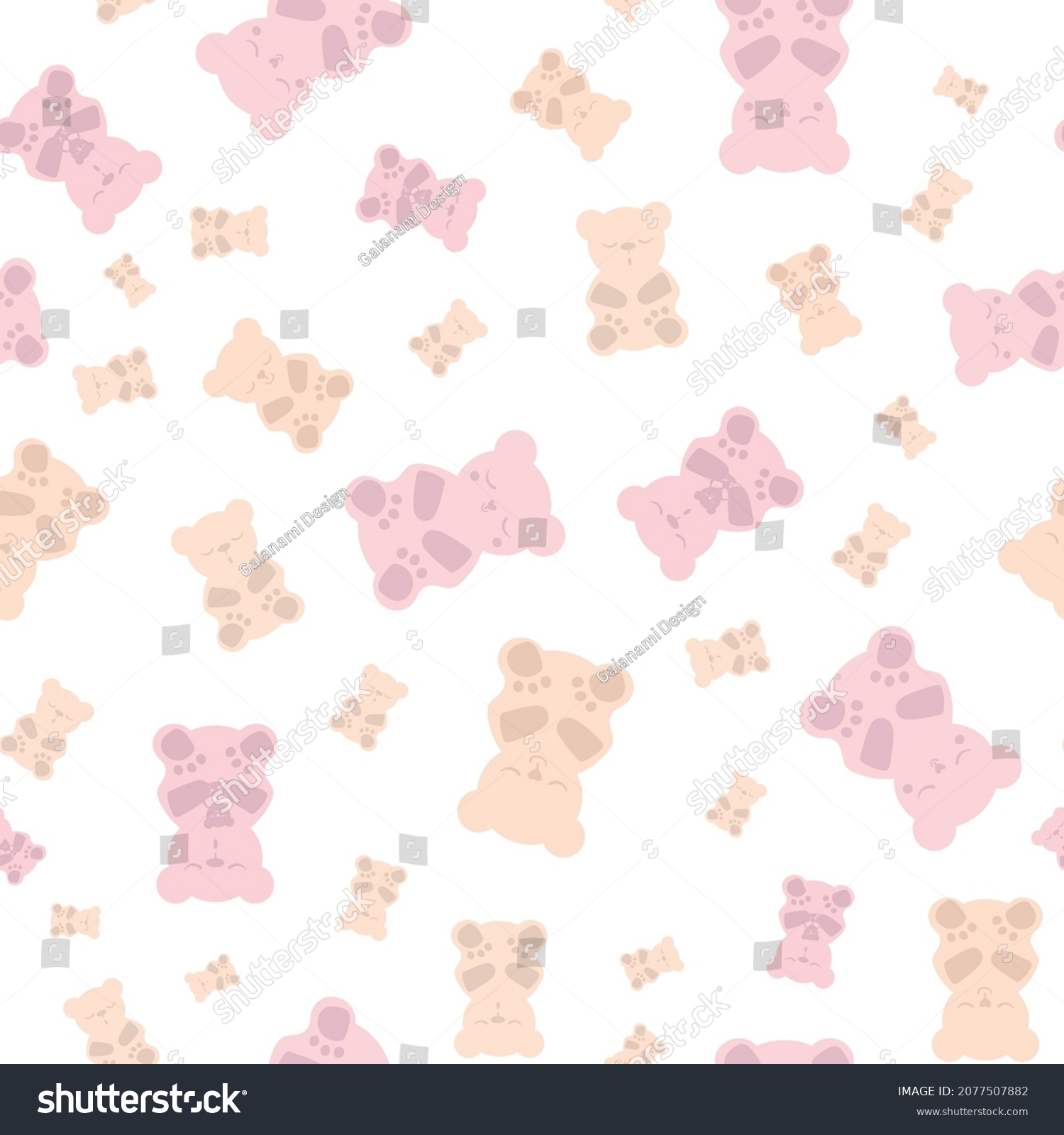 SVG of Sleep gummies vector seamless pattern background. Backdrop with gummy bears in pastel pink yellow white. Cute kawaii style characters for sleeping well, melatonin natural aid and health concept. svg