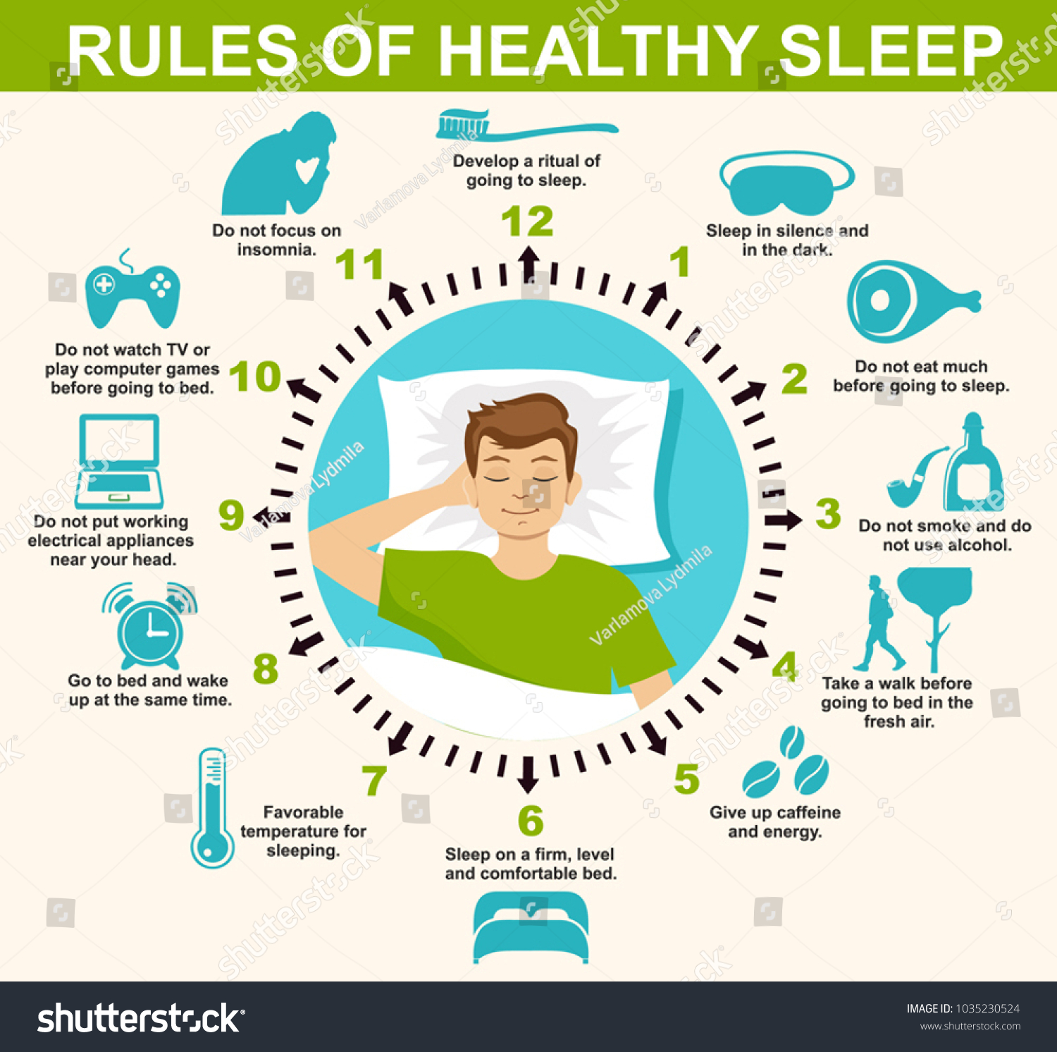 Sleep Infographic Rules Healthy Sleep Vector Stock Vector Royalty Free 1035230524 Shutterstock 