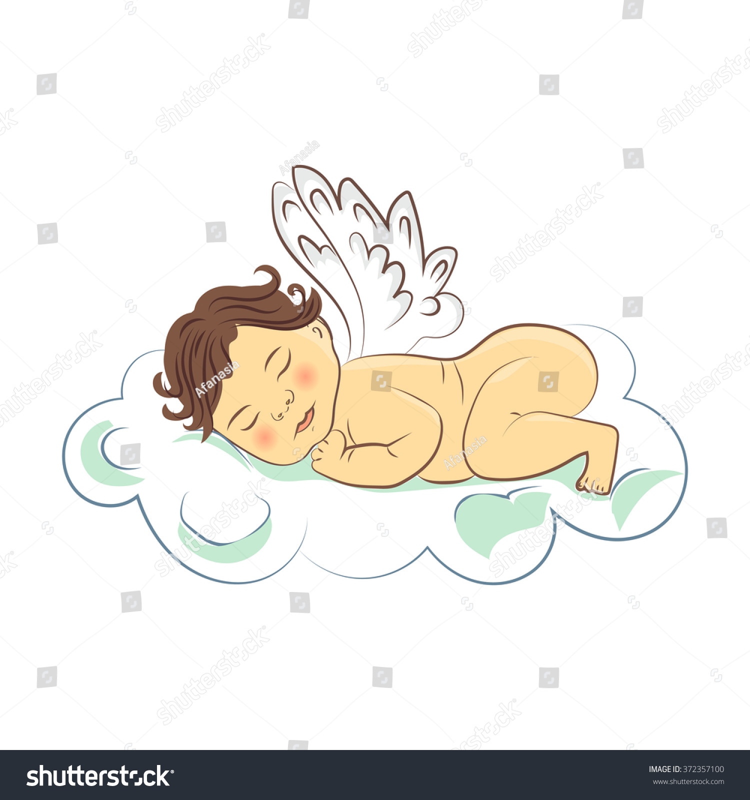 Download Sleeping Baby Angel On Cloud Vector Stock Vector 372357100 ...