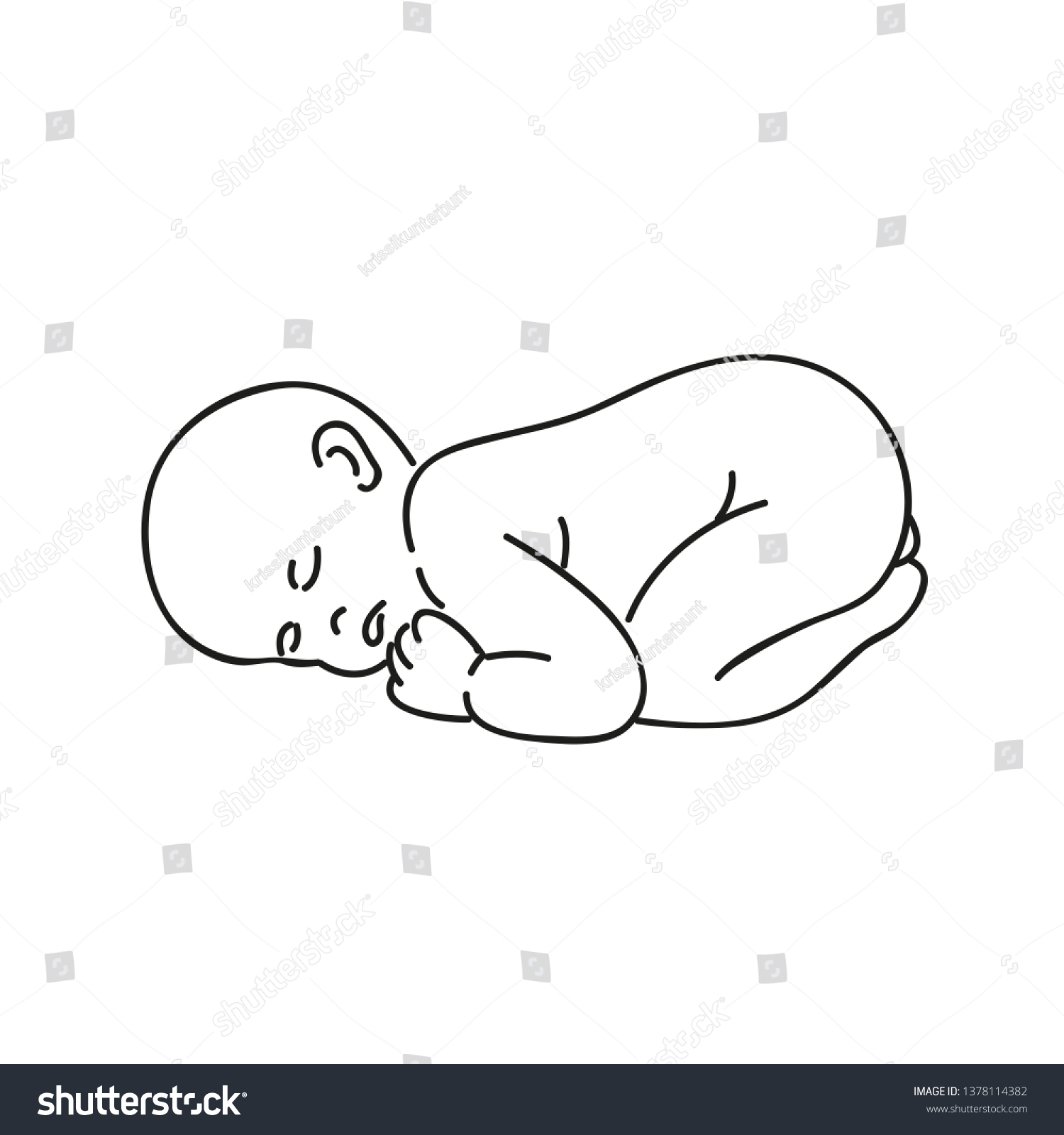 Sleeping Baby Outline Hand Drawing Isolated Stock Vector (Royalty Free ...