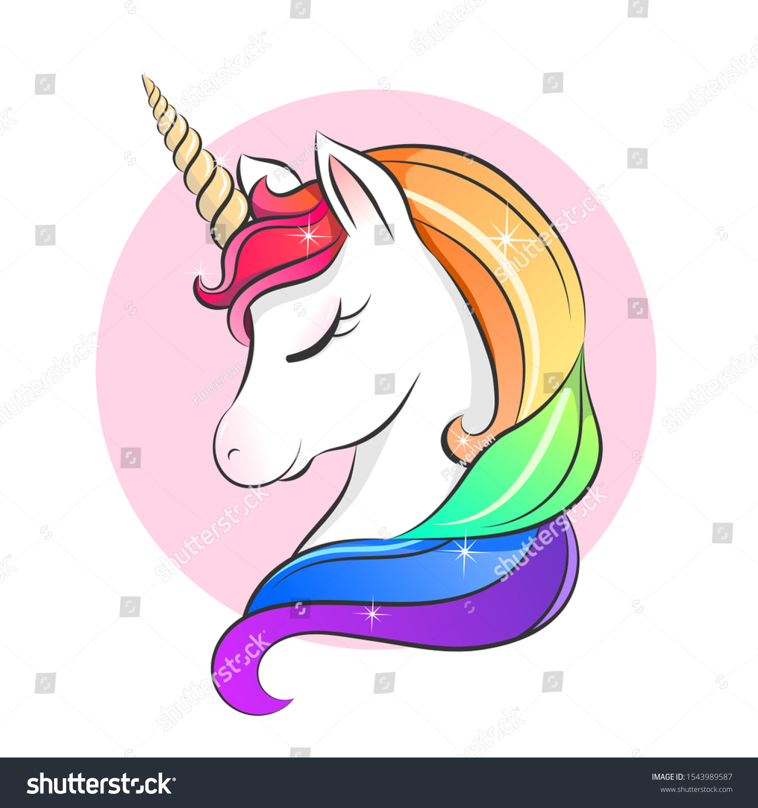 Sleeping Beautiful Rainbow Unicorn Pink Circle Stock Vector Royalty Free