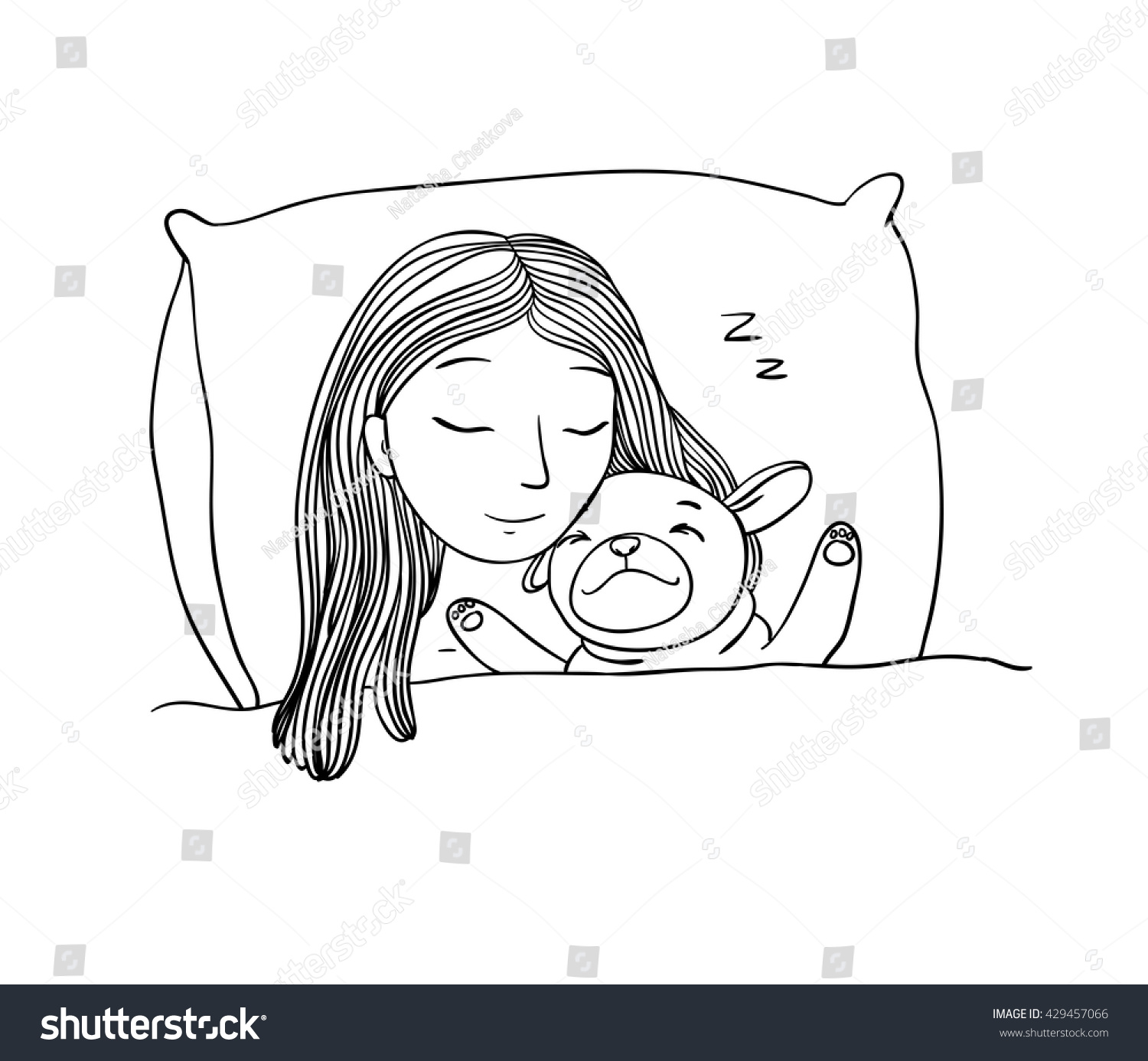 Sleeping Beautiful Young Girl Cute Pugpillow Stock Vector