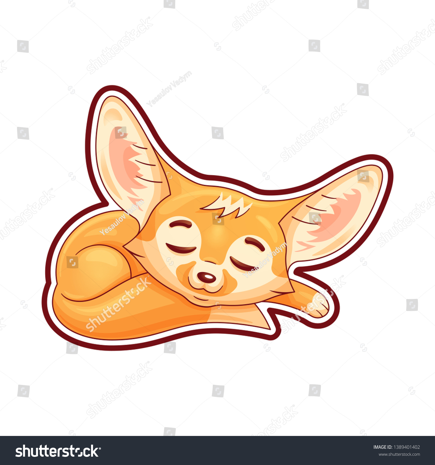 Sleeping Cartoon Fennec Fox Cute Kawaii Stock Vector Royalty Free