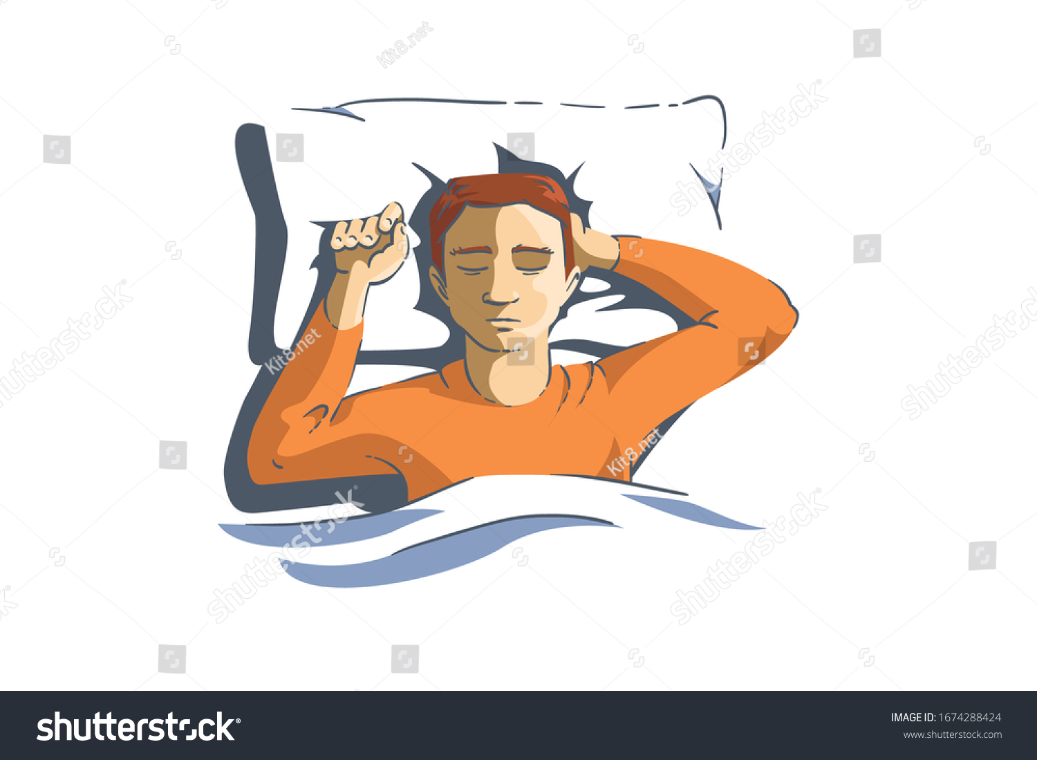 Sleeping Man Lying On Pillow Dreaming Stock Vector (Royalty Free ...