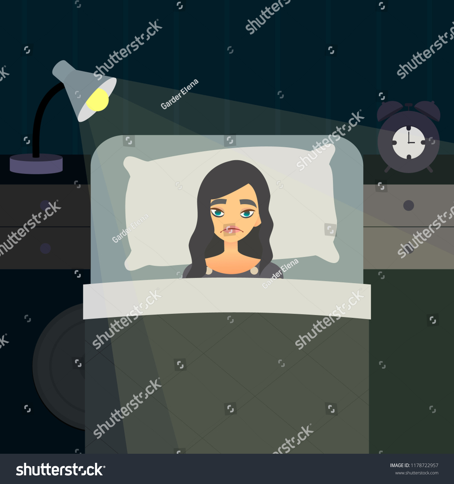 Sleepless Insomnia Concept Art Tired Woman Stock Vector Royalty Free 1178722957 Shutterstock