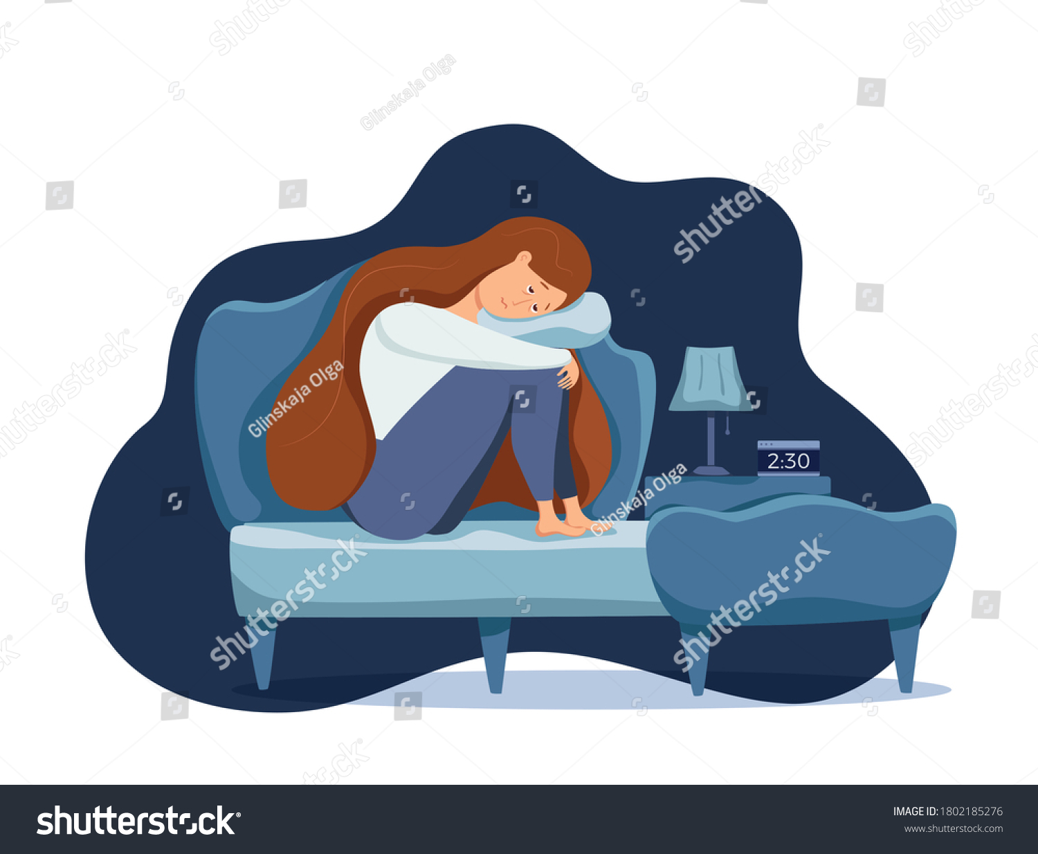 Sleepy Awake Woman Bed Suffers Insomnia Stock Vector (Royalty Free ...