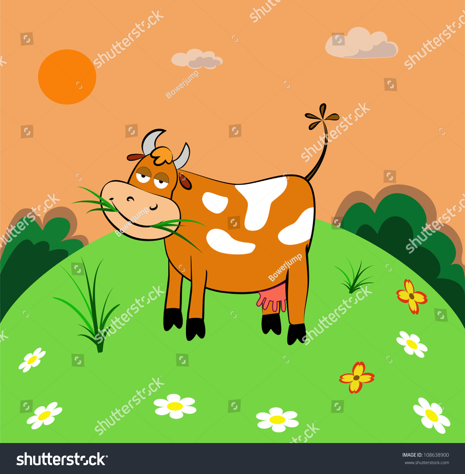 Sleepy Cow Eats Grass Stock Vector 108638900 - Shutterstock