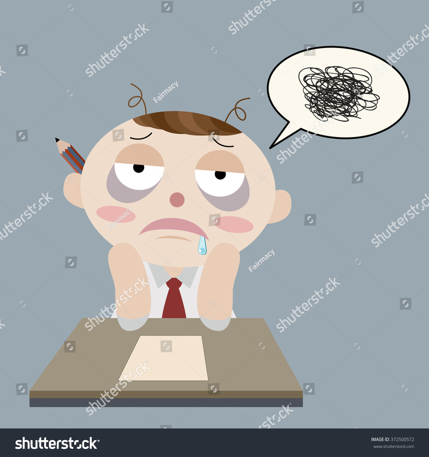 Sleepy Man Cannot Work Cartoon Vector: Stock-Vektorgrafik (Lizenzfrei