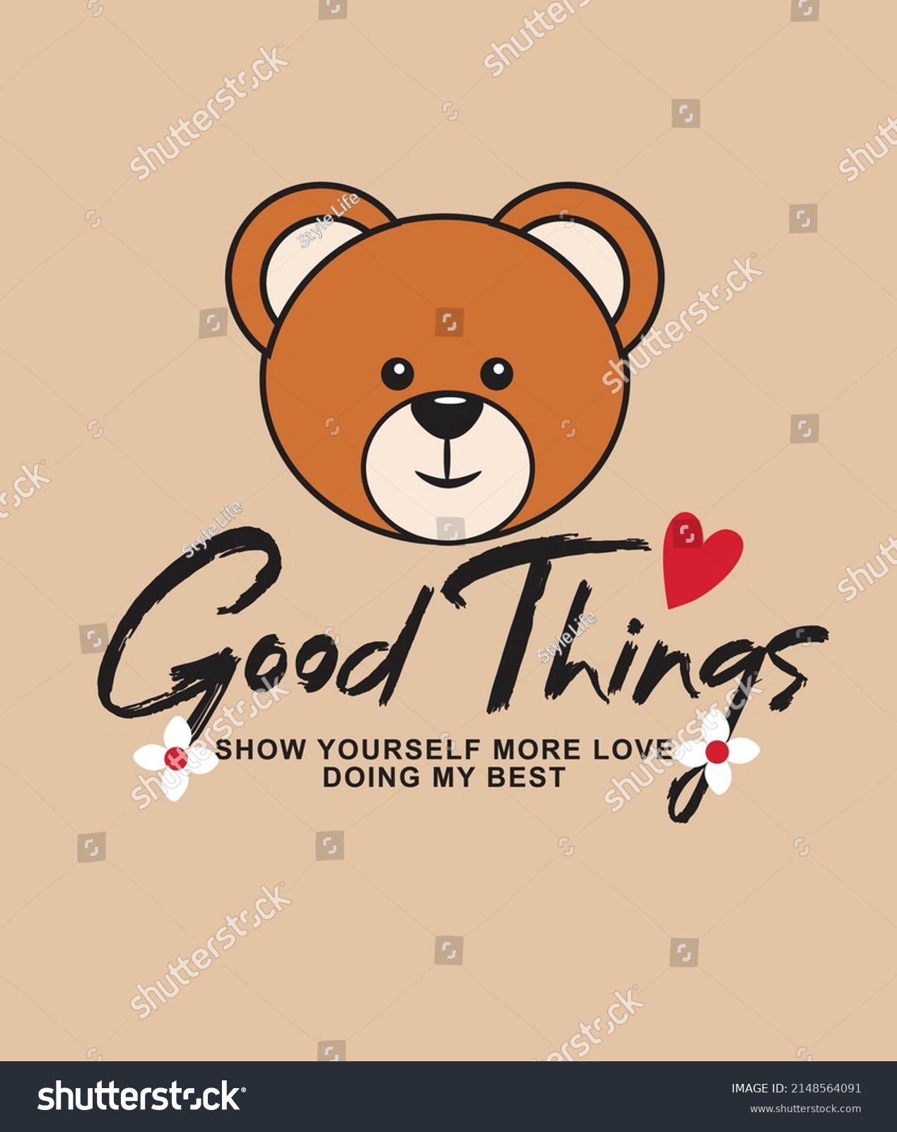 Slogan Good Things Bear Illustration Art Stock Vector (Royalty Free ...