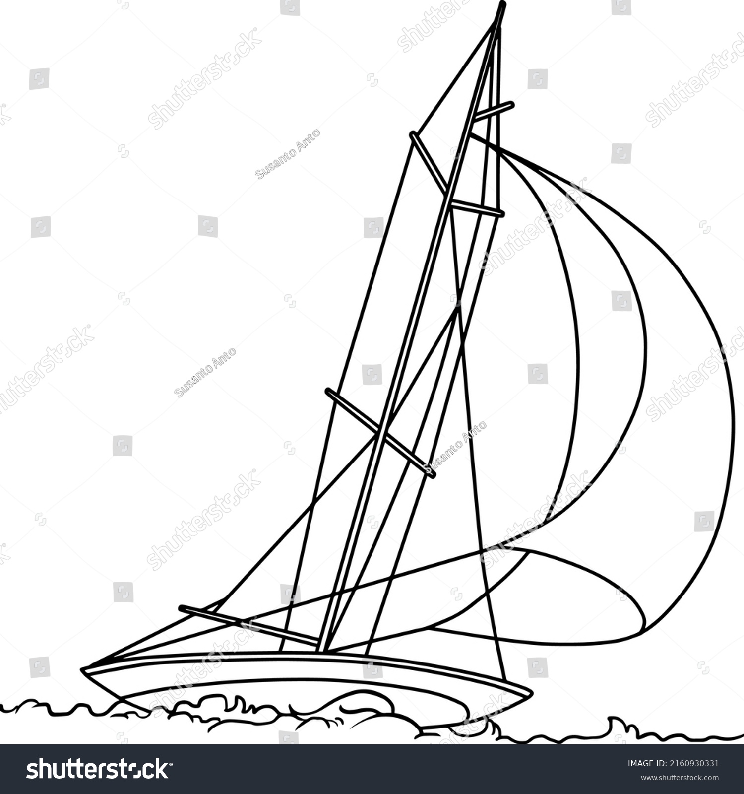 Sloop Line Vector Illustration Isolated On Stock Vector (Royalty Free ...