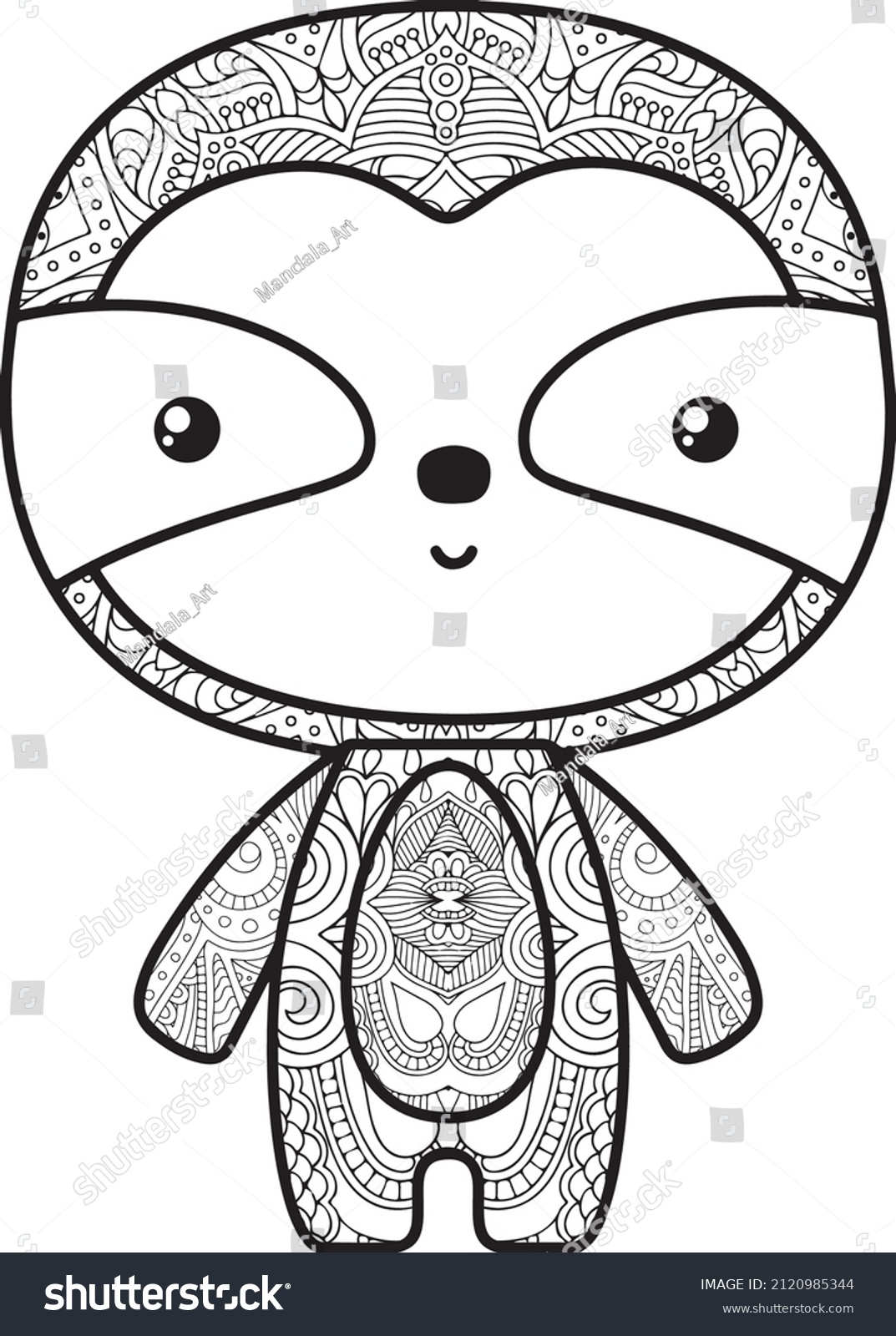 Sloth Mandala Vector Coloring Page Stock Vector (Royalty Free) 2120985344
