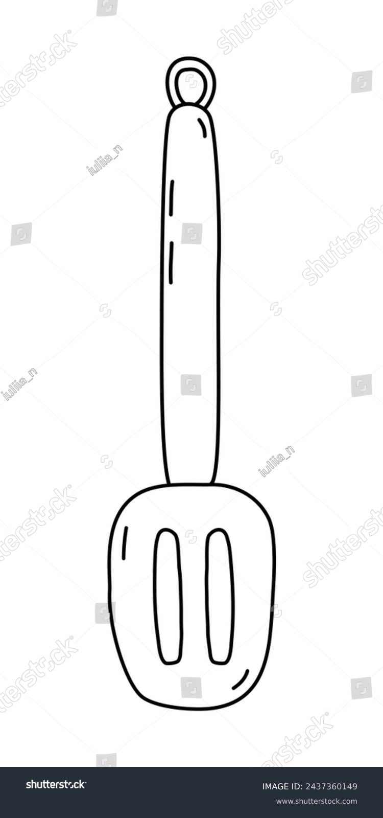 recommend clip art: Slotted turner spatula, doodle style flat vector outline for coloring book