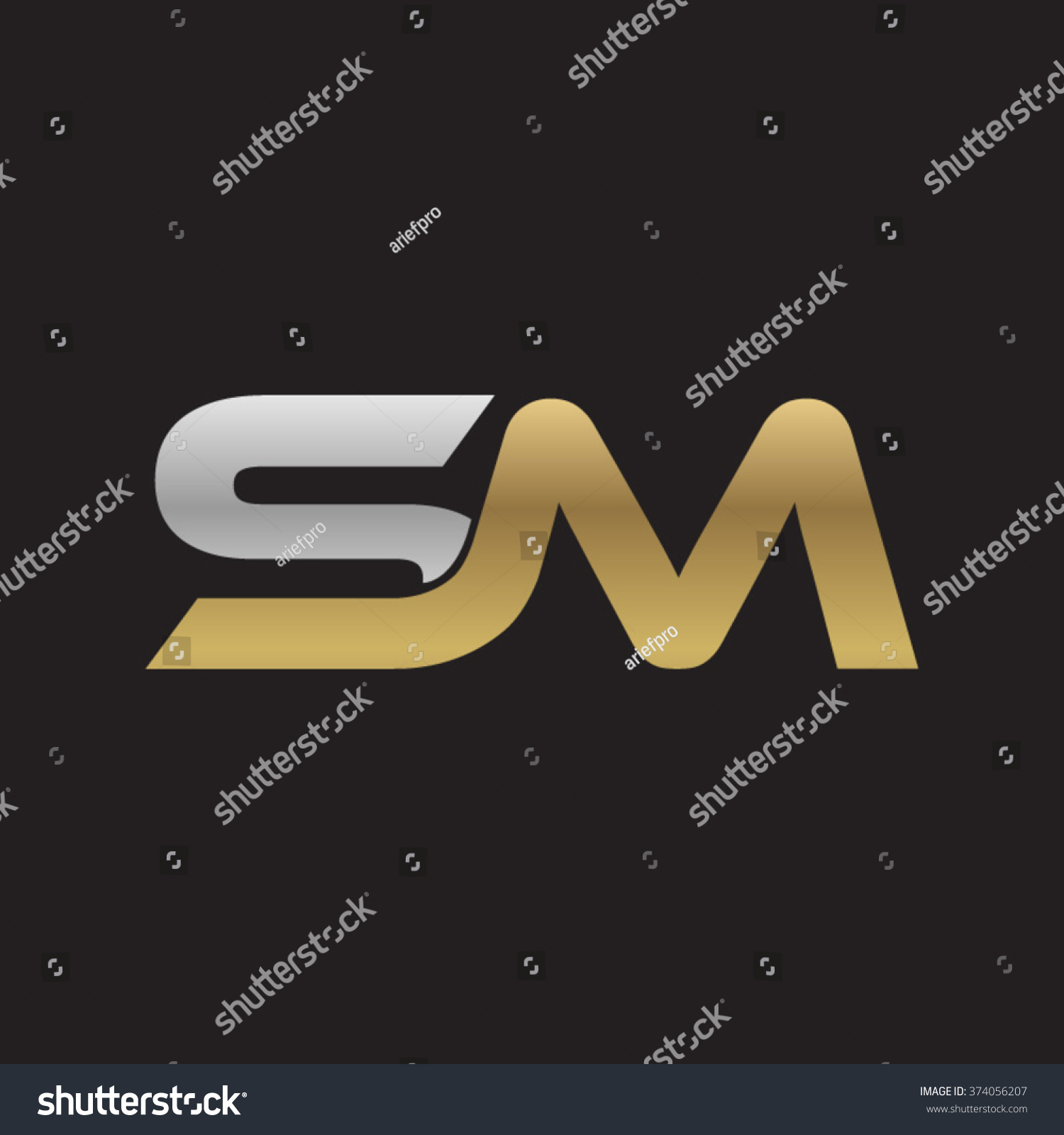 Sm Company Linked Letter Logo Golden Silver Black Background Stock ...