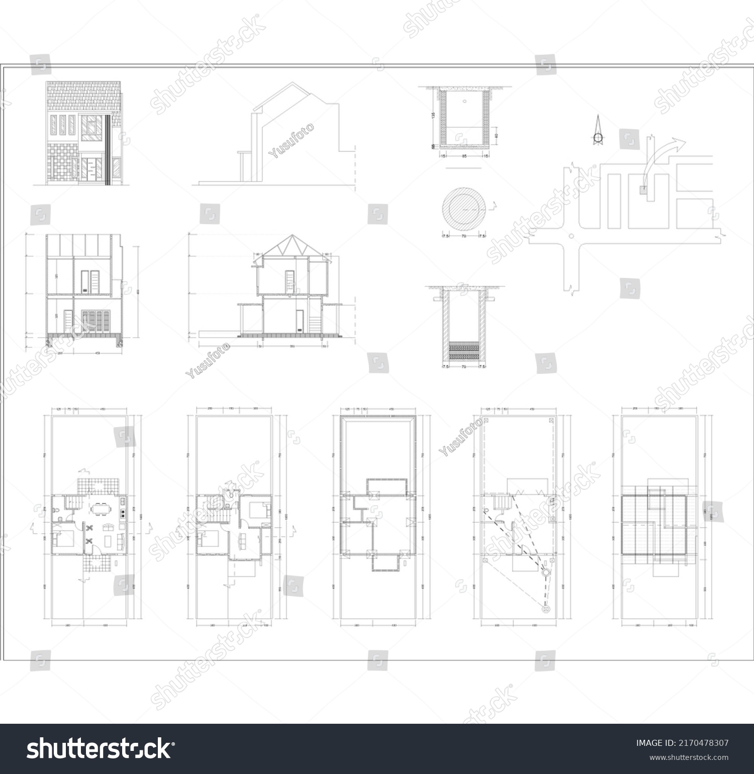 small-simple-house-floor-plan-elevation-stock-vector-royalty-free