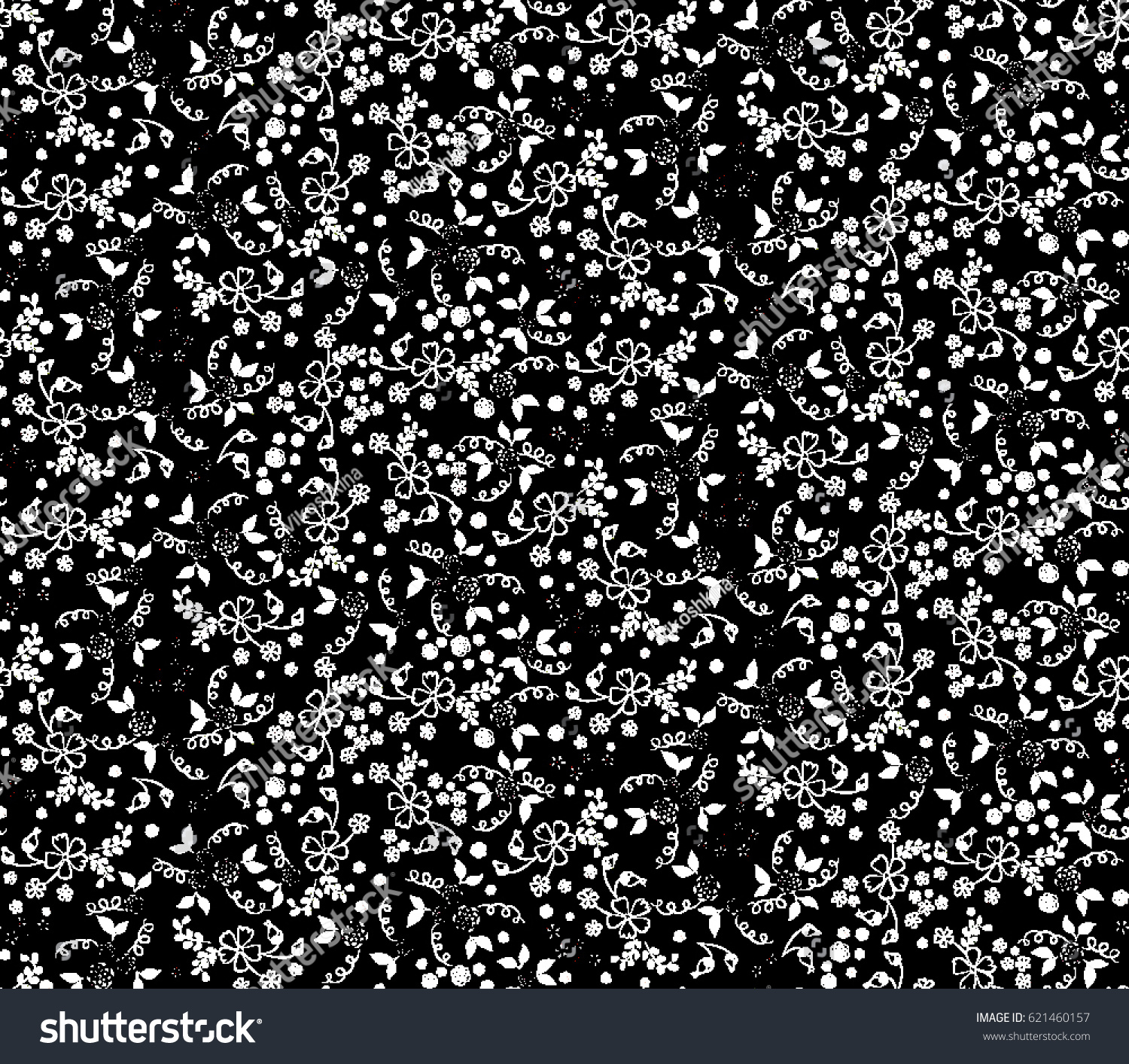 Small Flowers On Black Background Pattern Stock Vector Royalty Free Stock Vector Small Flowers On Black Background Pattern With Dark Floral Ornament Colorful Print In Retro 621460157