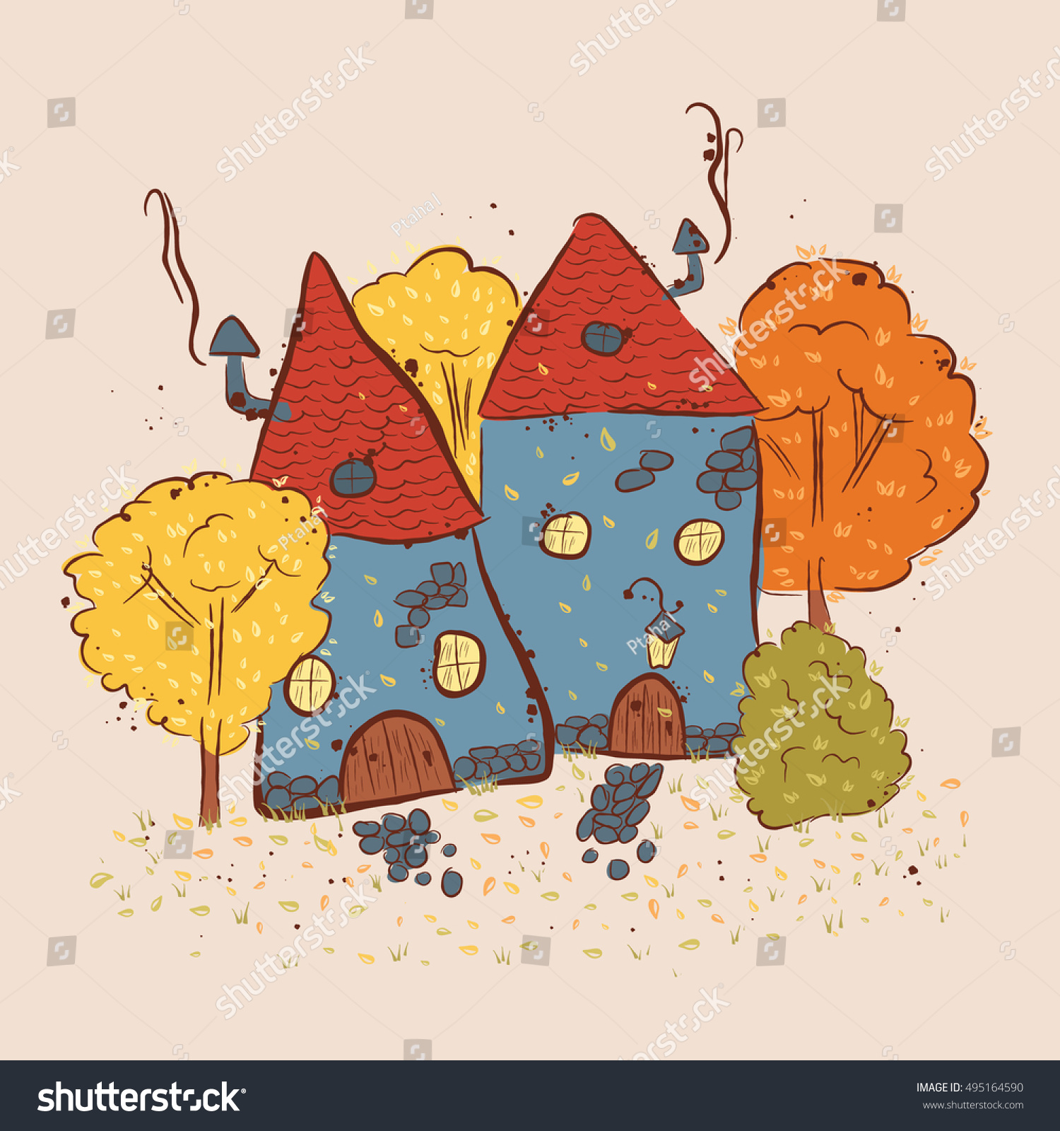 small houses gnome autumn scene with a house and trees suitable for printing on - Gnome House S Design small houses gnome autumn scene with a house and trees suitable for printing on - Gnome House S Design