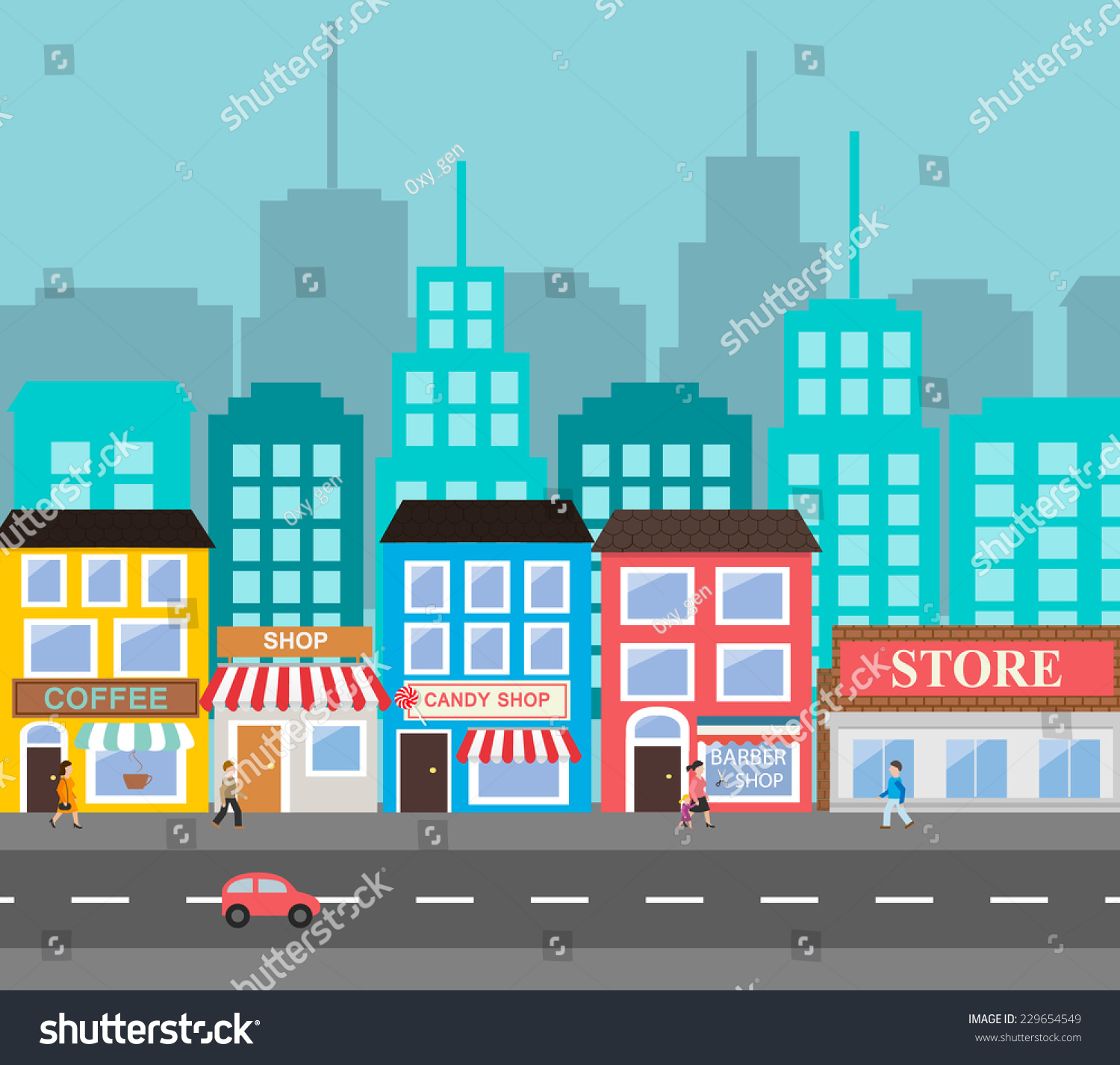 Small Town Urban Landscape Flat Design Stock Vector 229654549 ...