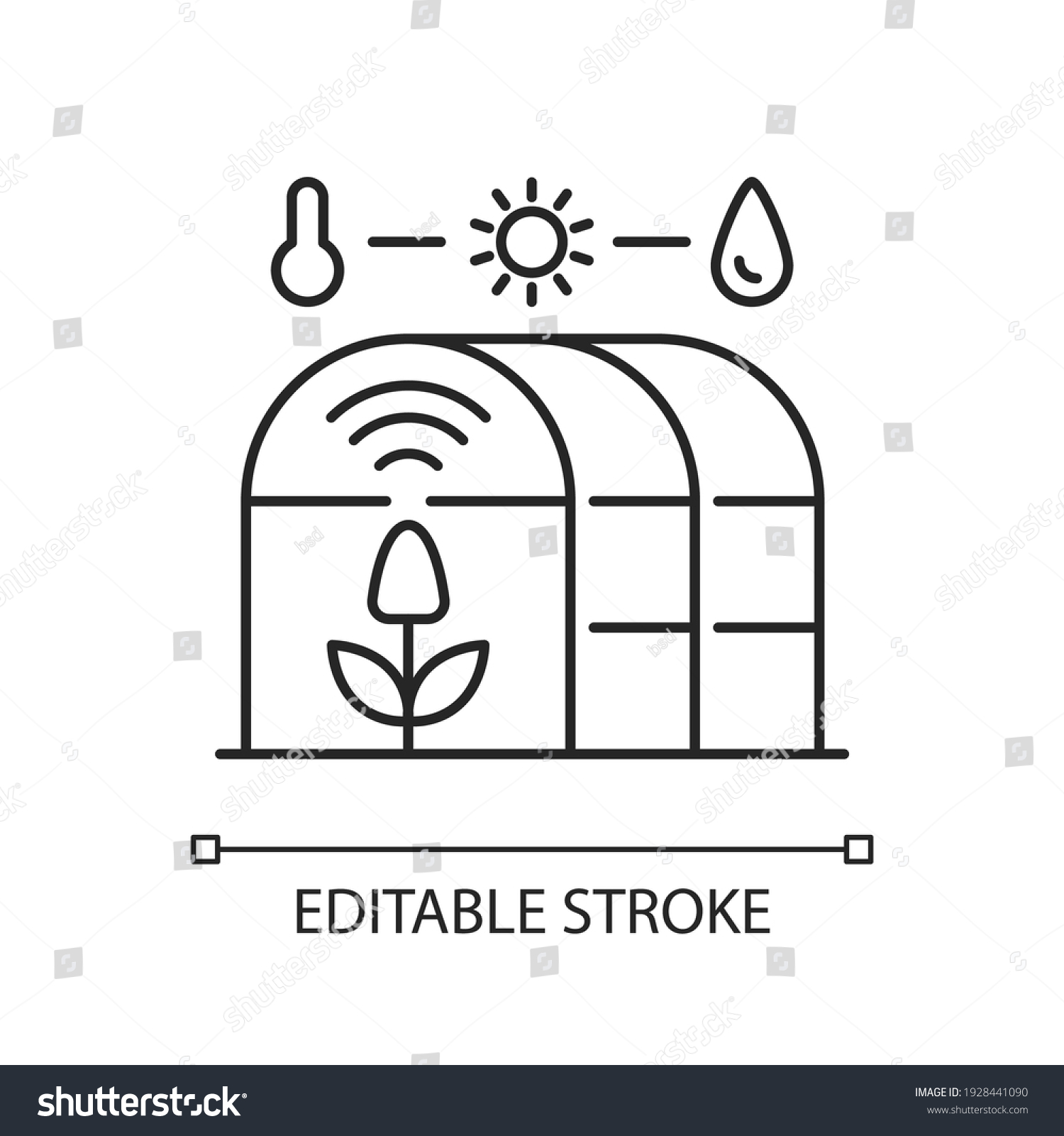 SVG of Smart greenhouse linear icon. Agricultural management. Cultivation environment. Indoor farming. Thin line customizable illustration. Contour symbol. Vector isolated outline drawing. Editable stroke svg