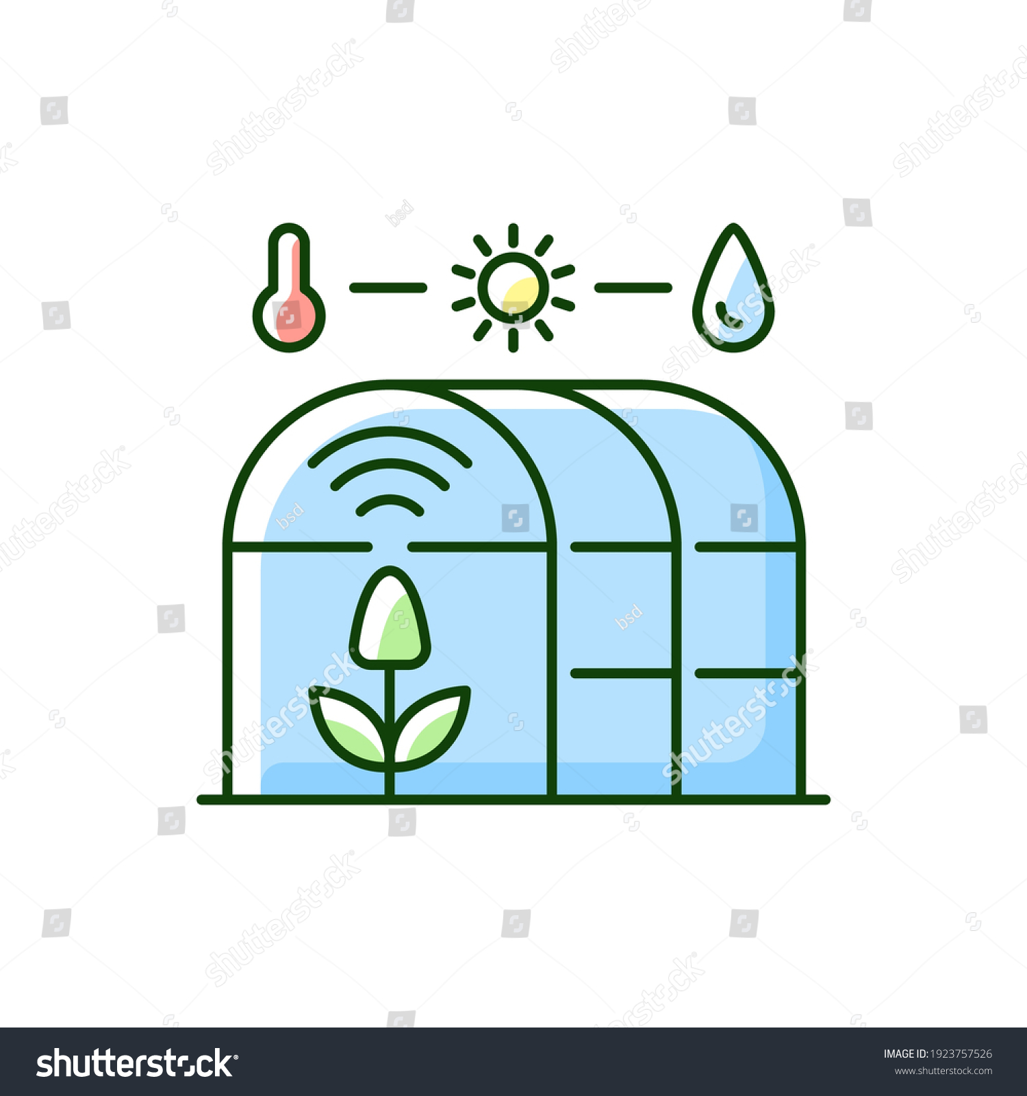 SVG of Smart greenhouse RGB color icon. Agricultural management. Cultivation environment. Indoor farming. Isolated vector illustration svg