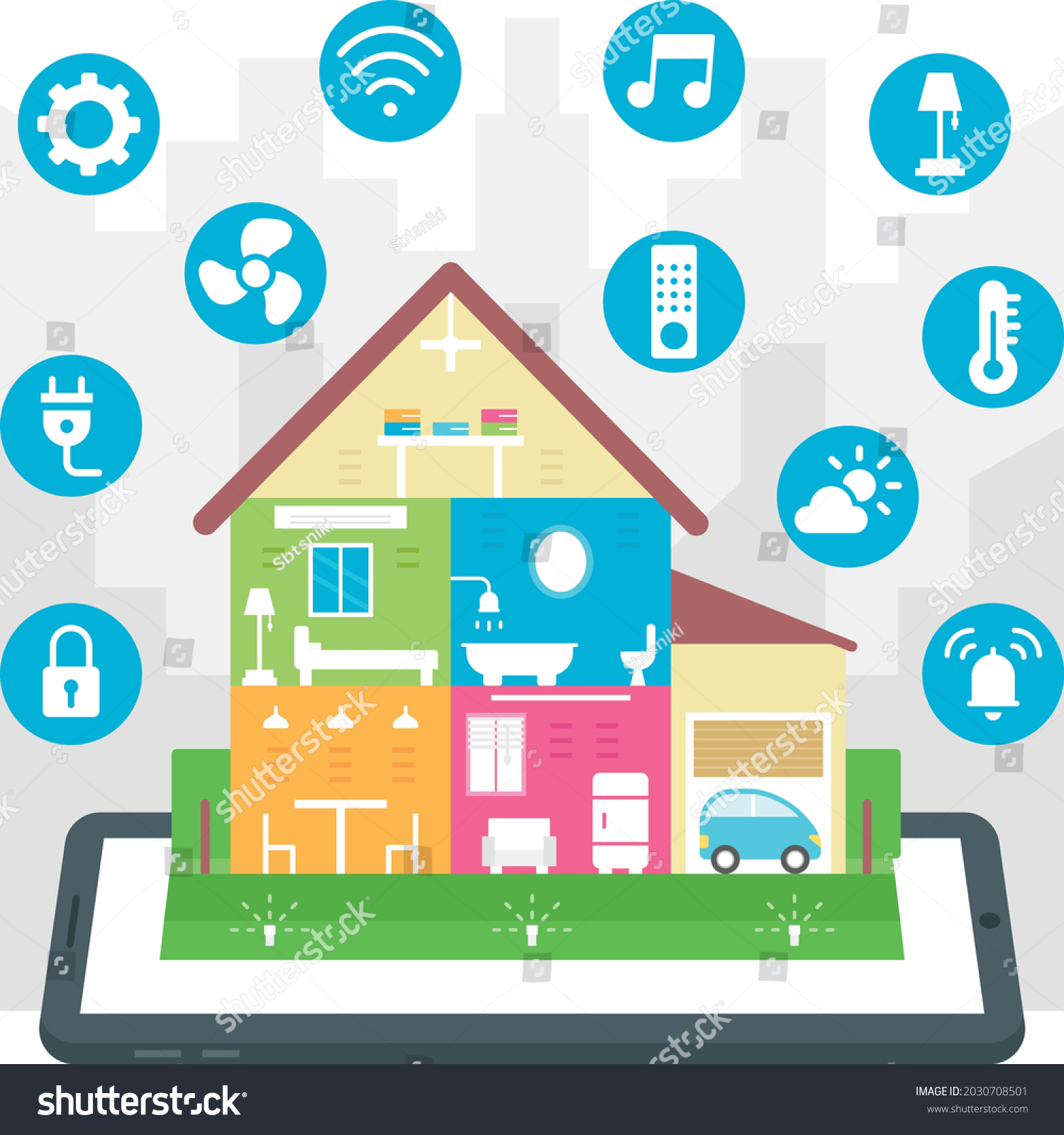 Smart Home Illustration Flat Style Stock Vector Royalty Free Shutterstock