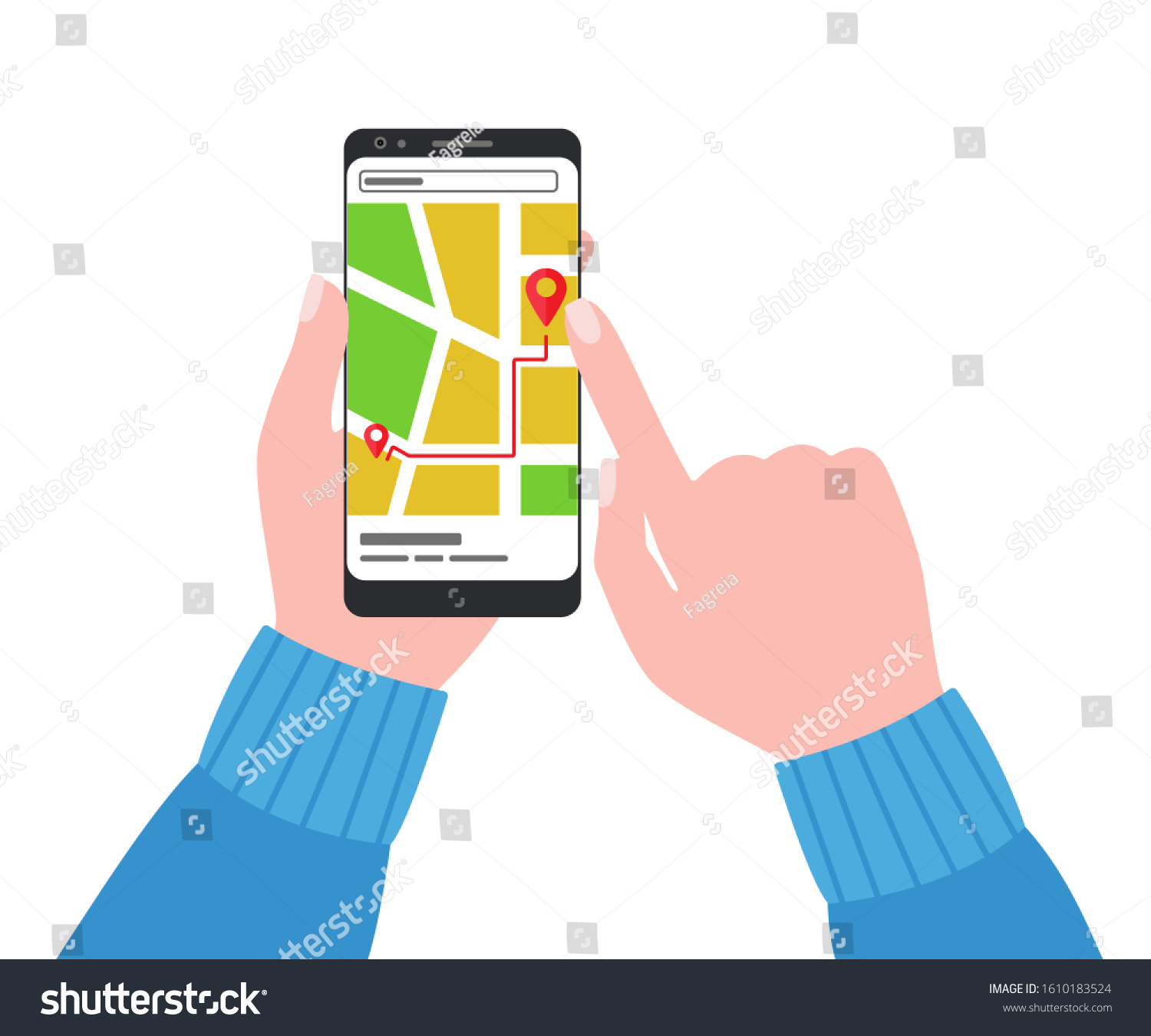 Smartphone City Map Human Hands Road Stock Vector (Royalty Free) 1610183524