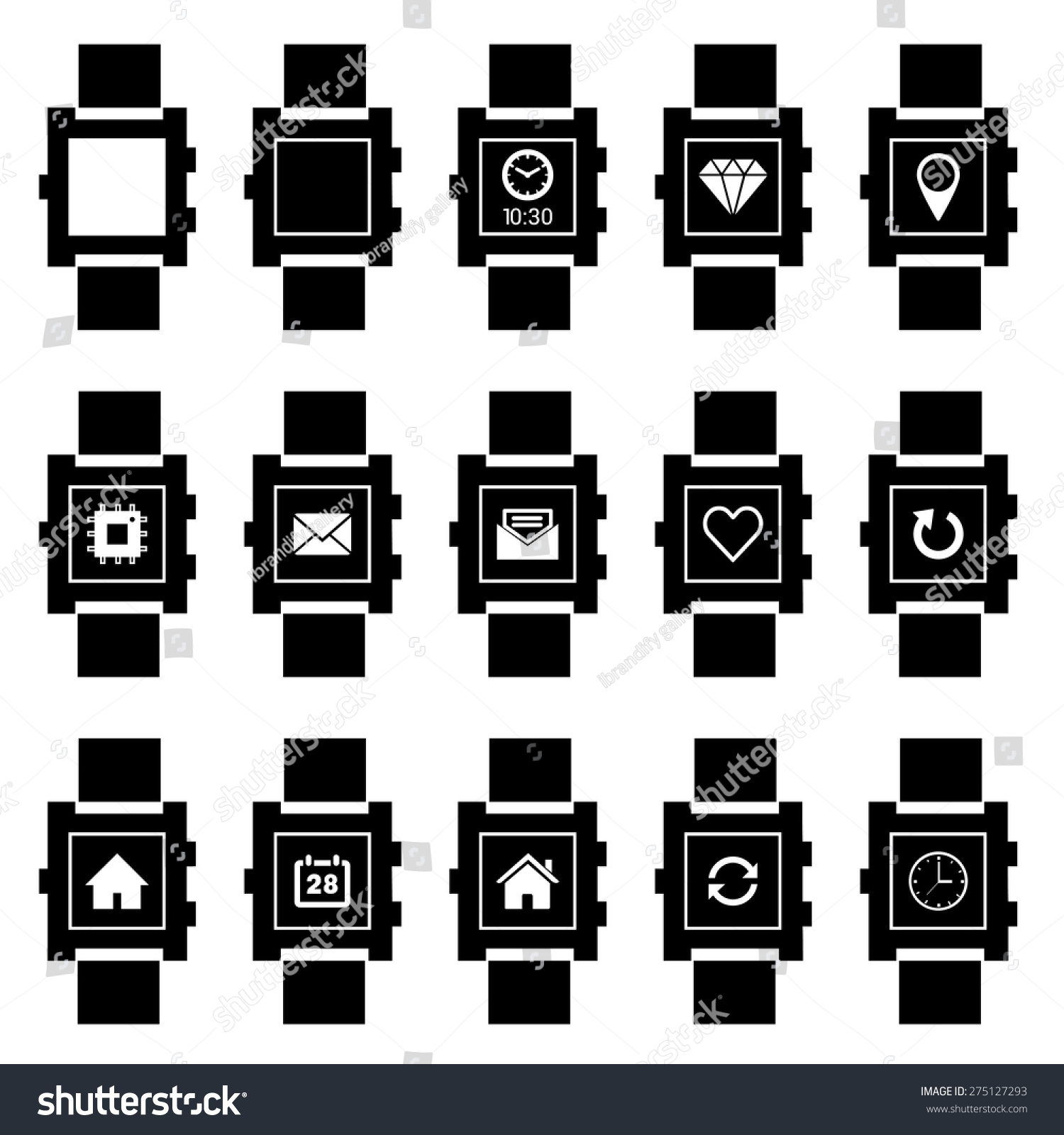 Smartwatch Wearable Technology Symbol With Different Icons. Flat Design ...