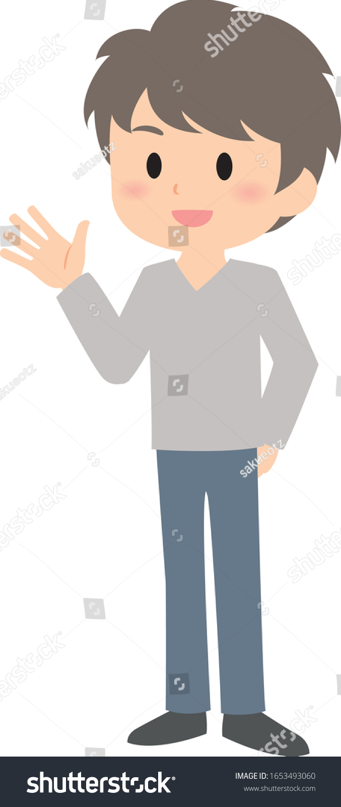 Smile Happy Man Wave Hands Illust Stock Vector Royalty Free