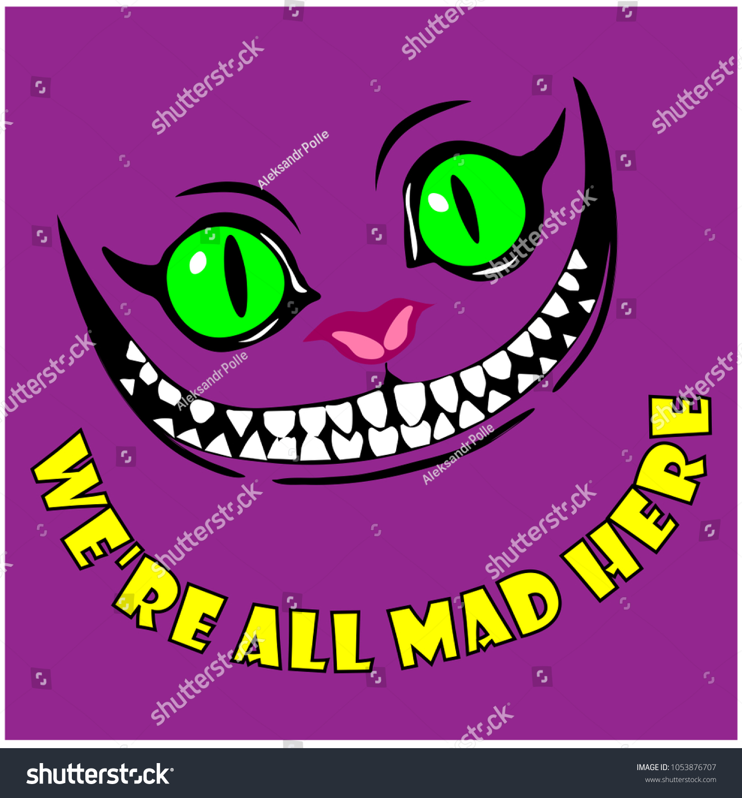SVG of Smile Cheshire Cat fairytale character colored drawing with the inscription We Are All Mad Nere svg