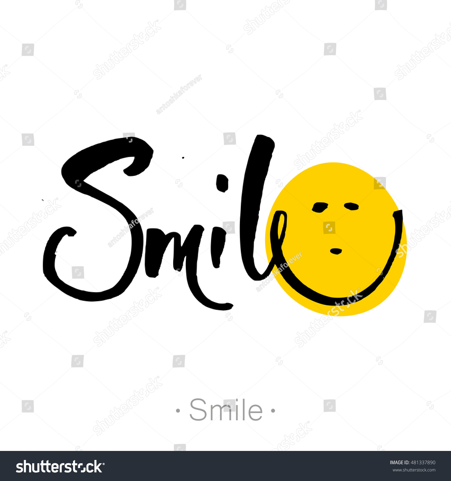 笑って 笑顔の手書きの文字 Tシャツの手書きの書画 スマイルフォントデザイン グラフィック 背景 ベクターイラスト のベクター画像素材 ロイヤリティフリー