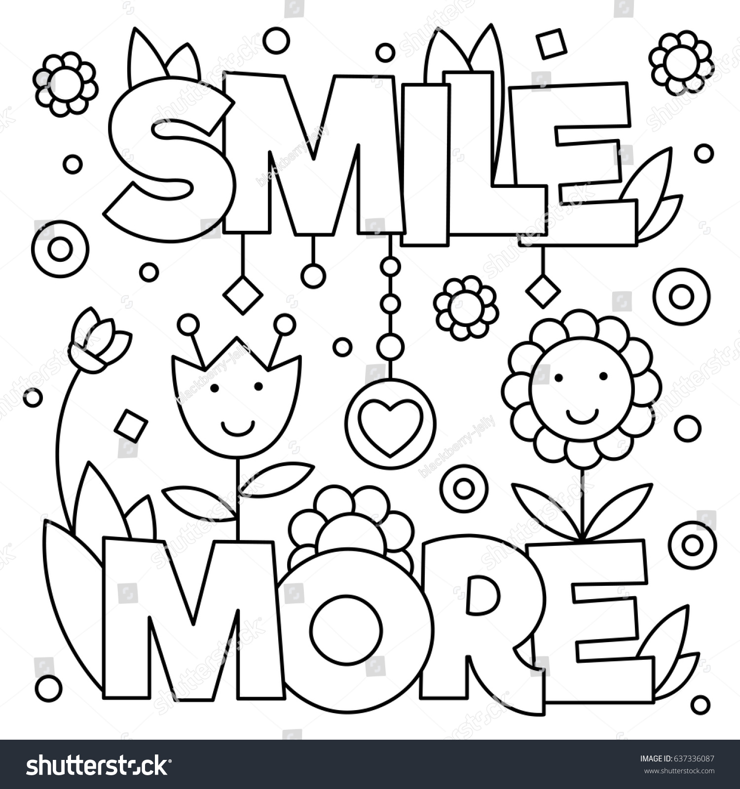 Smile More Coloring Page Vector Illustration Stock Vector 637336087 ...