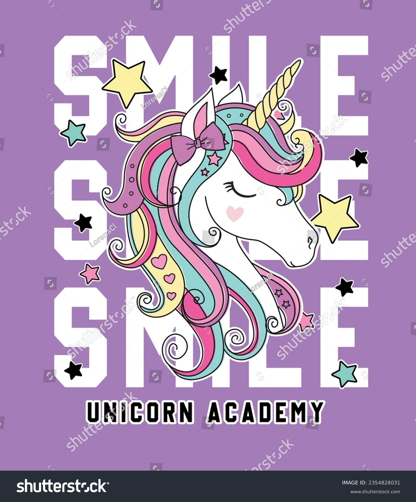 SVG of smile unicorn academy graphic tees for girl design svg
