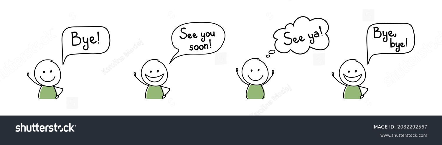 SVG of Smiley cartoon people with text - bye, see ya, see you soon. Vector svg