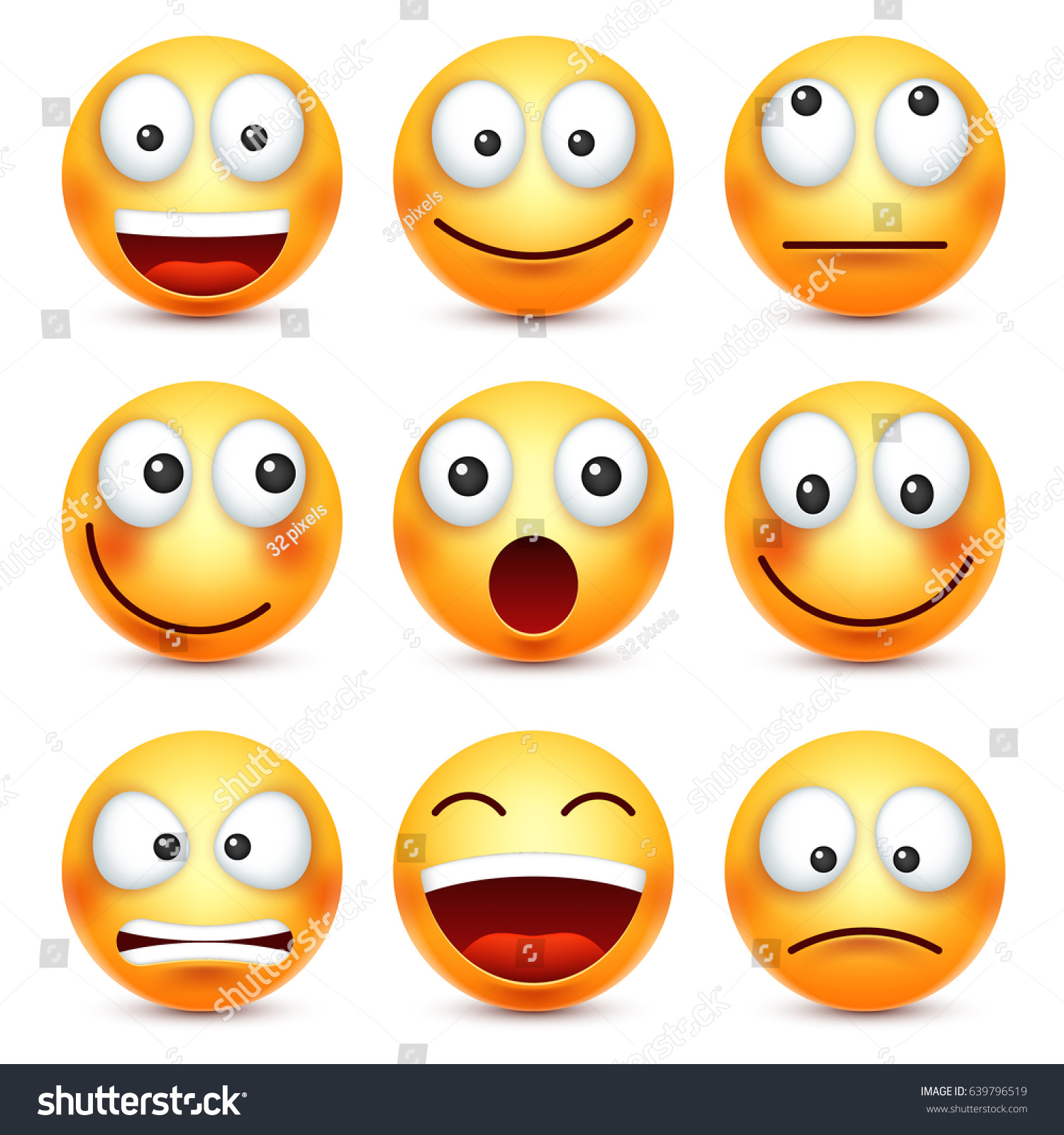 Smileyemoticon Set Yellow Face Emotions Facial Stock Vector (Royalty ...