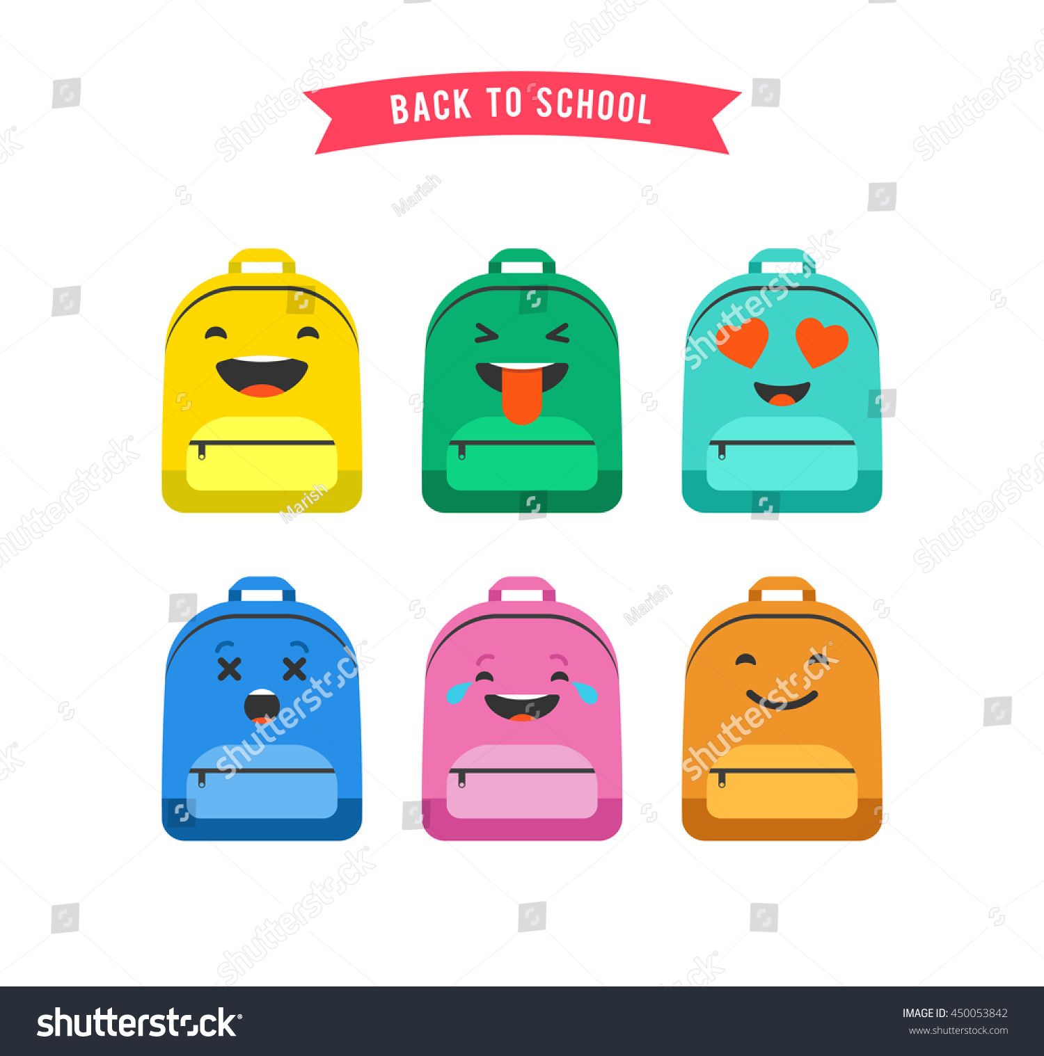 SVG of Smiley, emoticons and emoji bag, backpack colorful set of icons. Back to school concept svg
