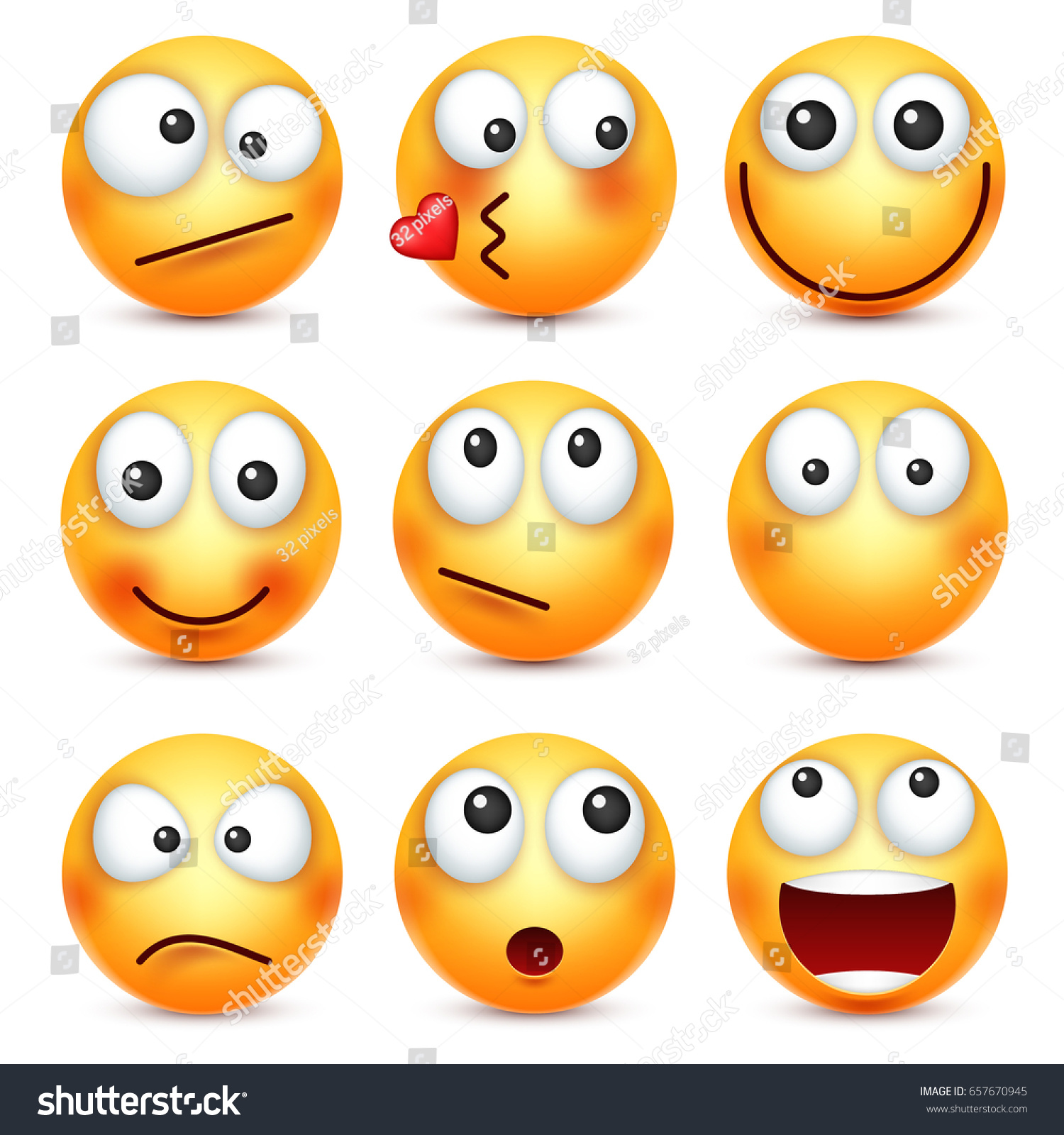Smileyemoticons Set Yellow Face Emotions Facial Stock Vector (Royalty ...