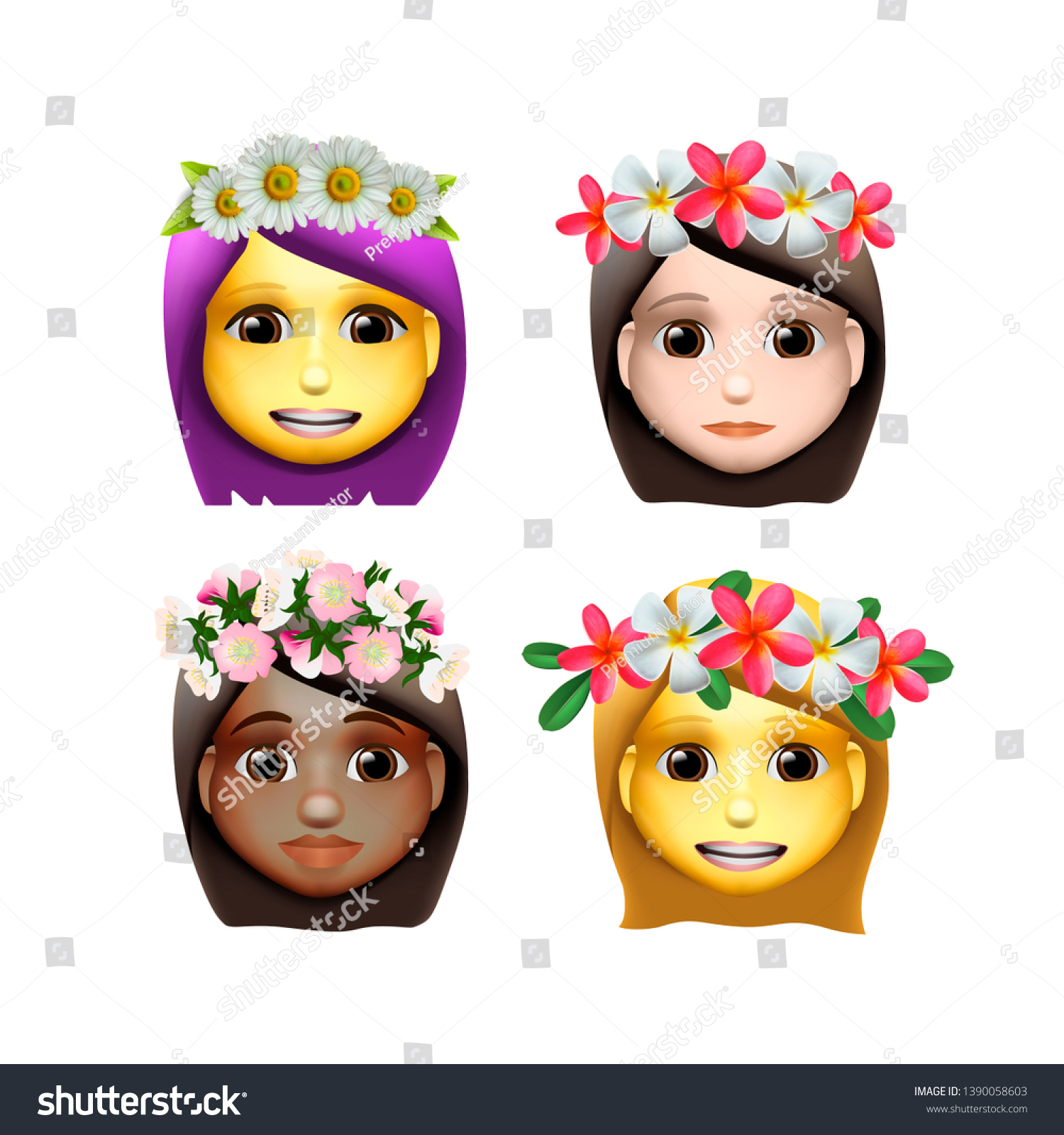 Smiley Face Emoji Characters Girls Avatars Stock Vector Royalty Free Shutterstock