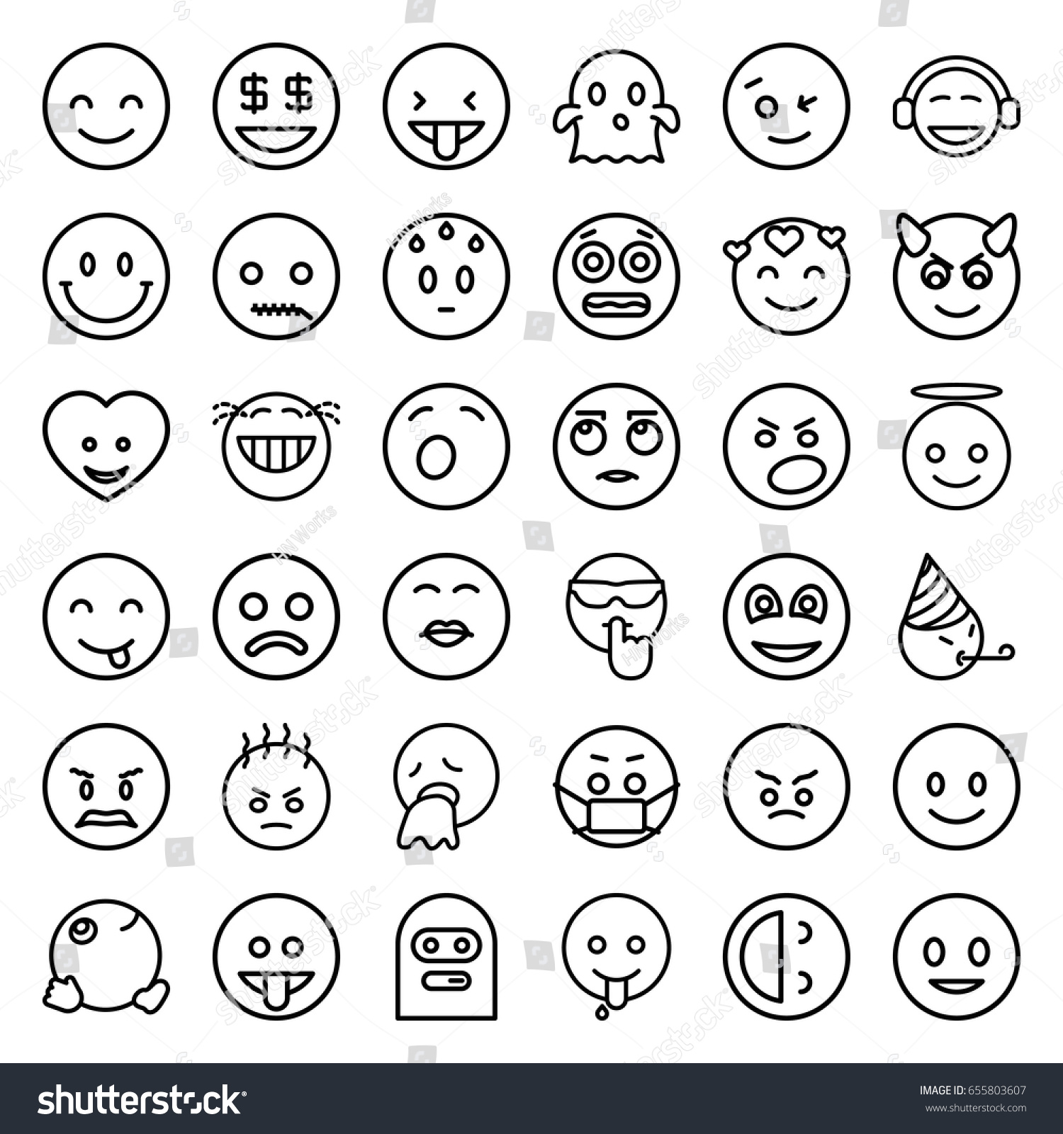 Smiley Icons Set Set 36 Smiley Stock Vector (Royalty Free) 655803607 ...