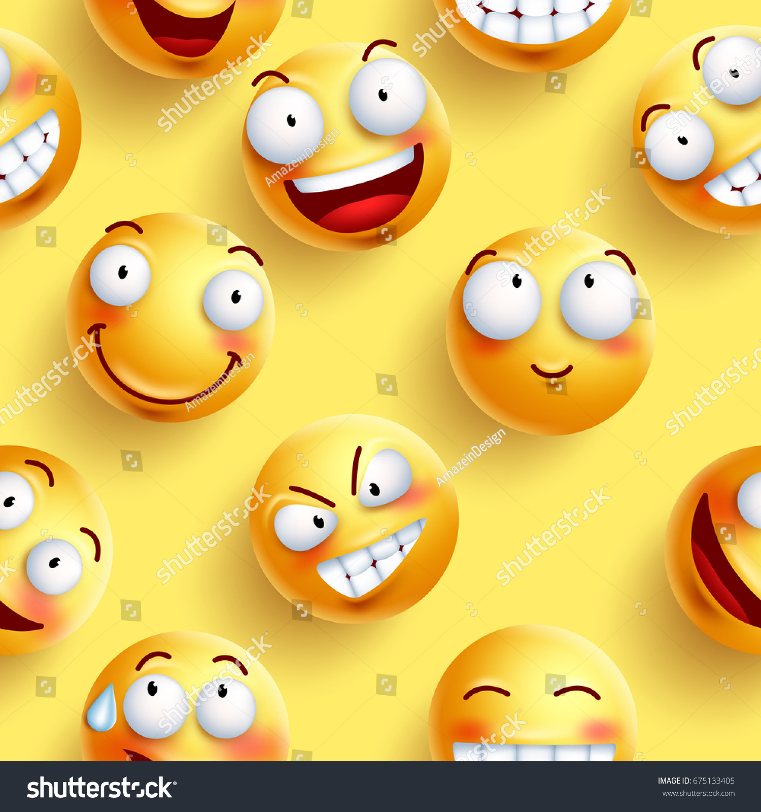 スマイルスの壁紙は 黄色のシームレスなベクター画像パターンで 幸せそうな顔と表情が連続しています ベクターイラスト のベクター画像素材 ロイヤリティフリー